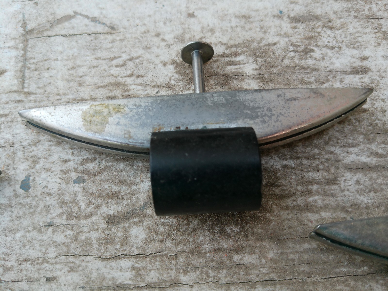 Set of 3 Vintage Metal Black Bakelite? Drawer Pulls Deco MCM