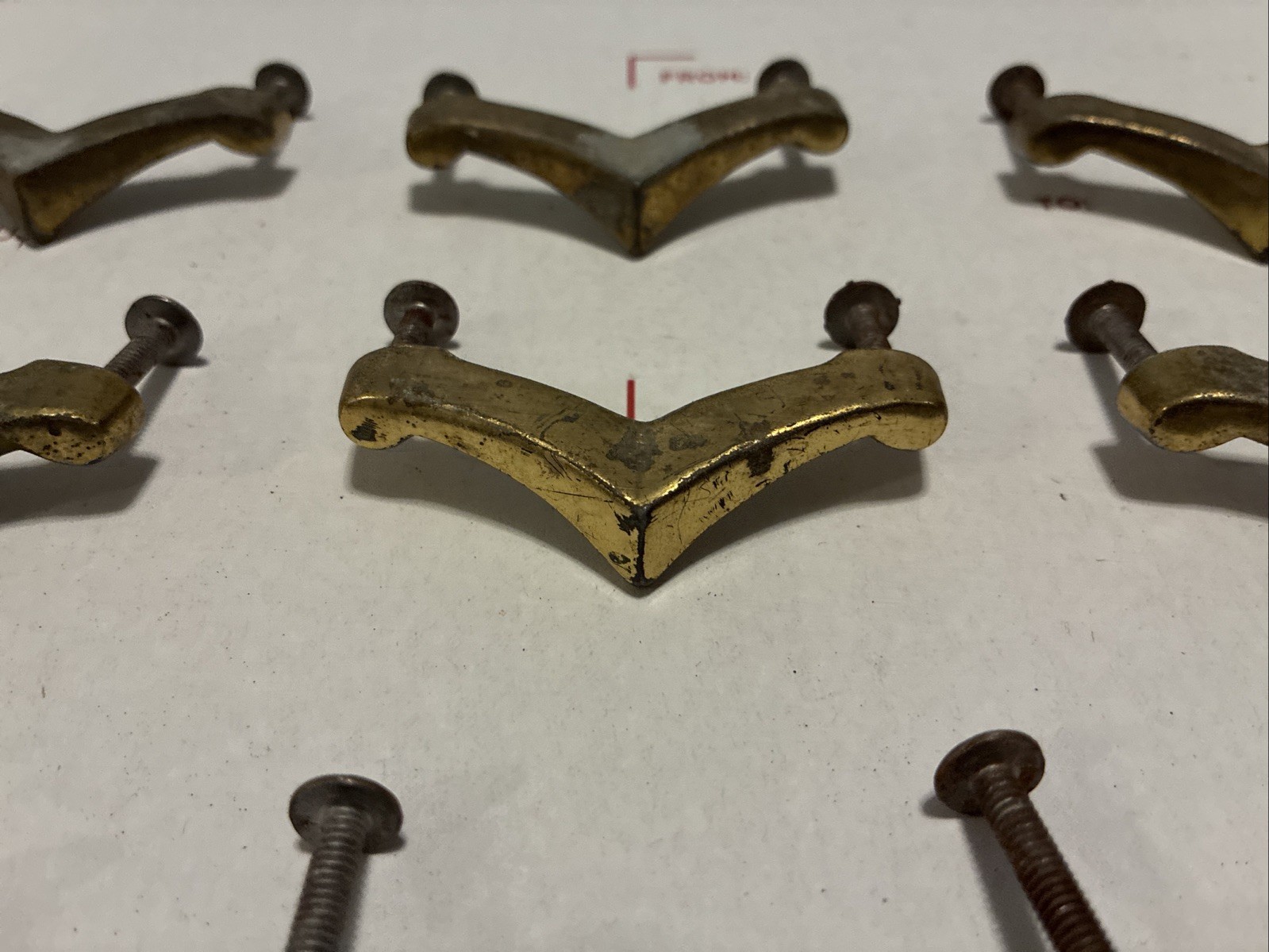 Mid Century Chevron Drawer Pulls • Lot of 9pcs Vintage 50s Boomerang Pulls