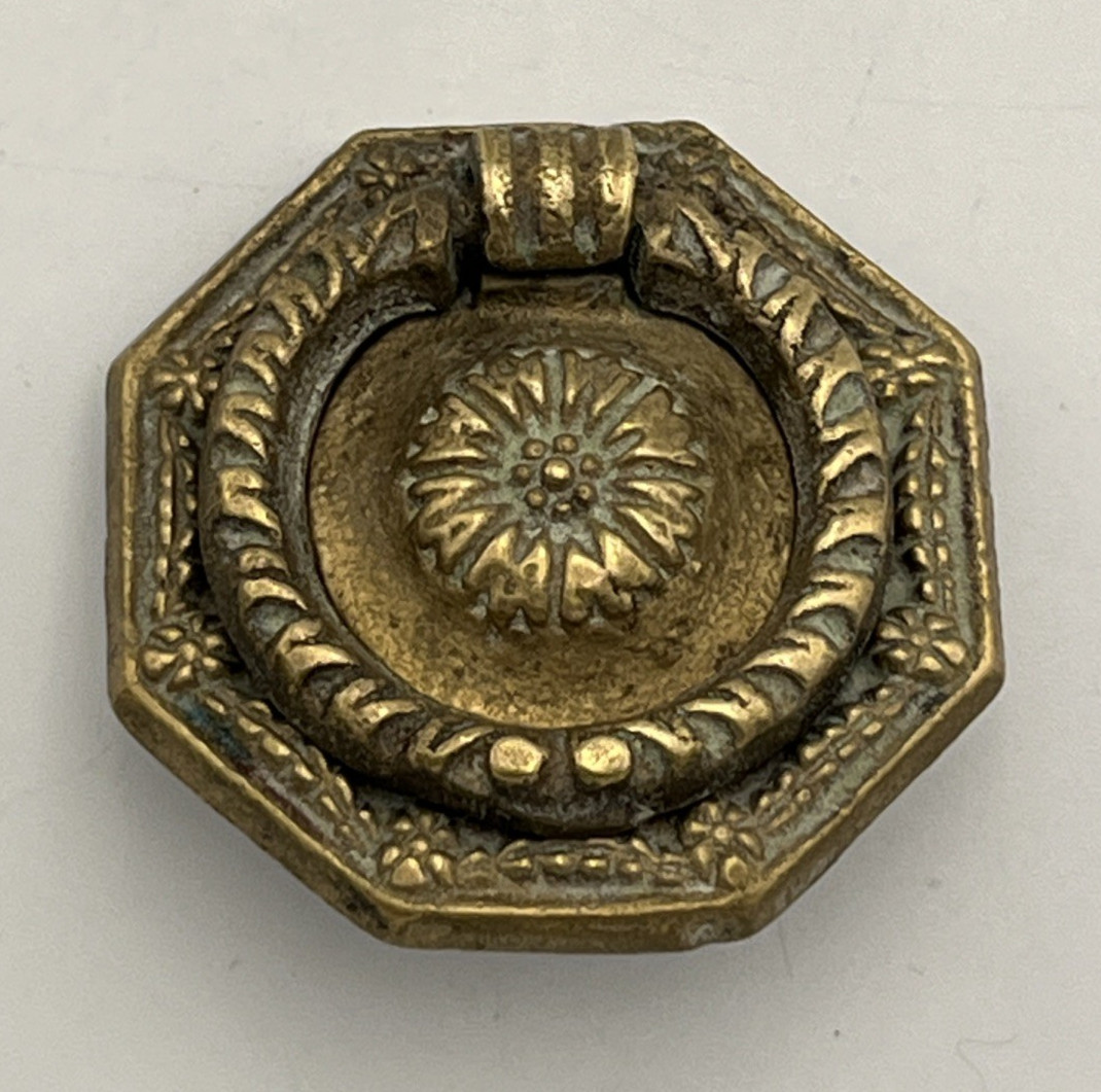 2 Brass Metal Drawer Cabinet Pulls Hardware Ring Salvaged Single Hole