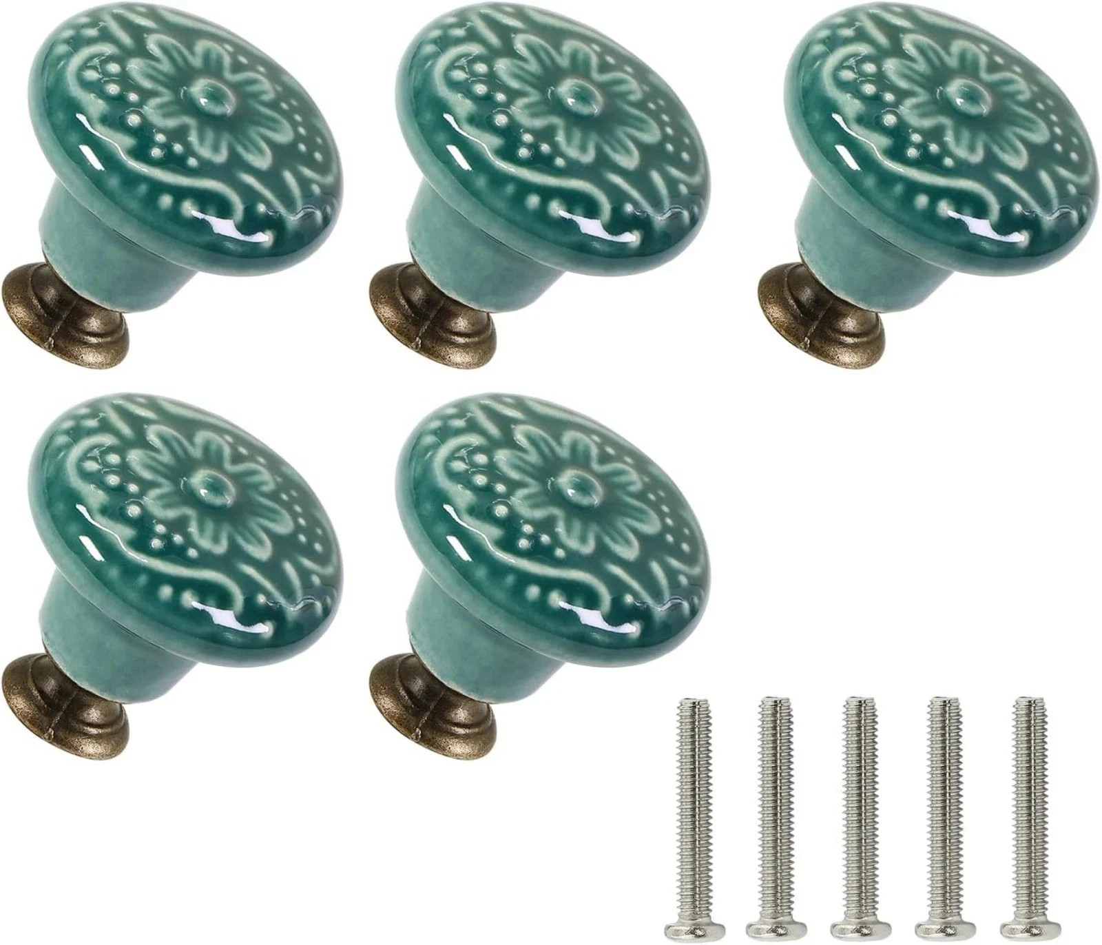 Green Ceramic Knobs 10 Pack Flower Drawer Pulls Vintage Cabinet Knobs – Antique
