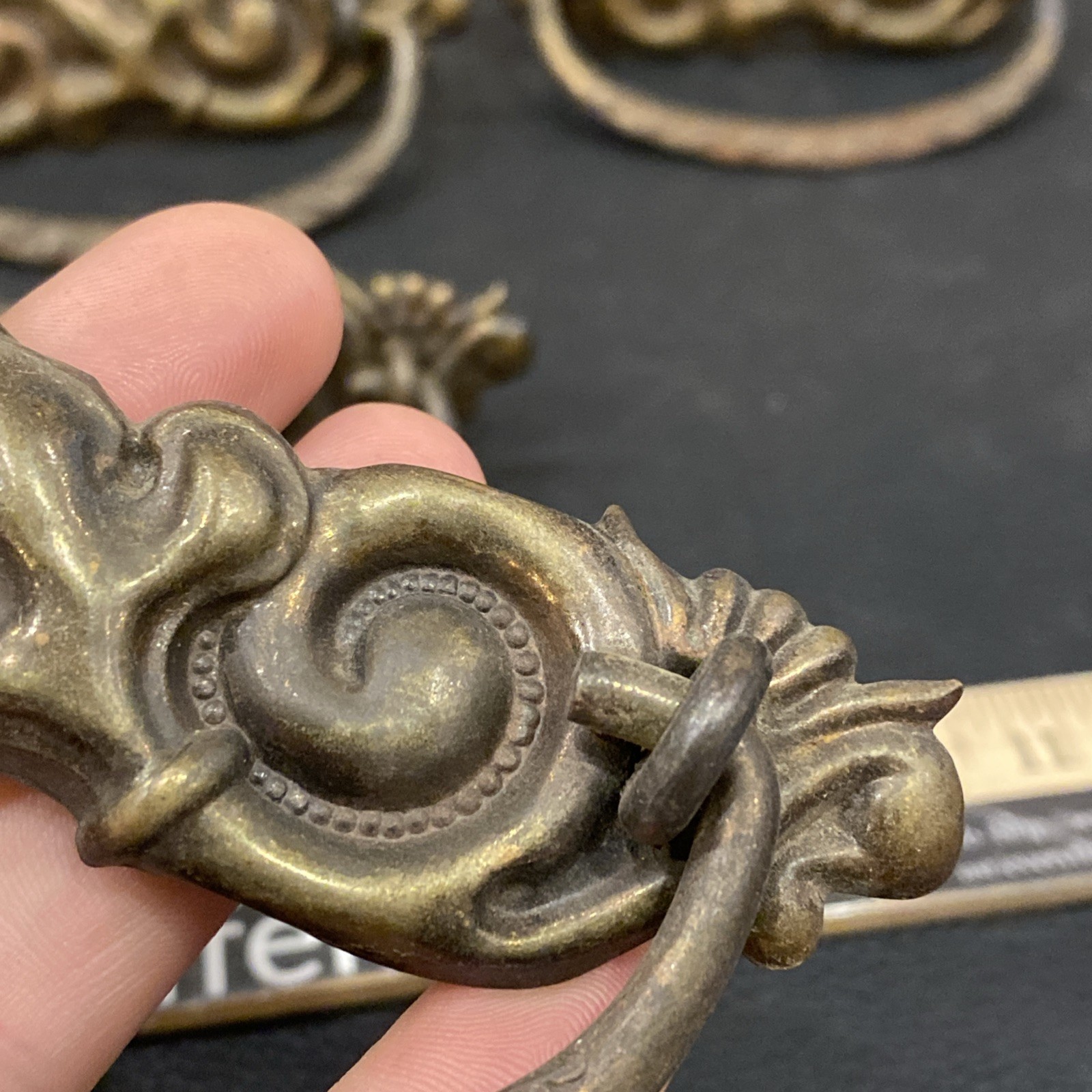 8 Antique Drop Bail Pulls Ornate Nouveau Scroll Fleur De Lis French Lily Flower