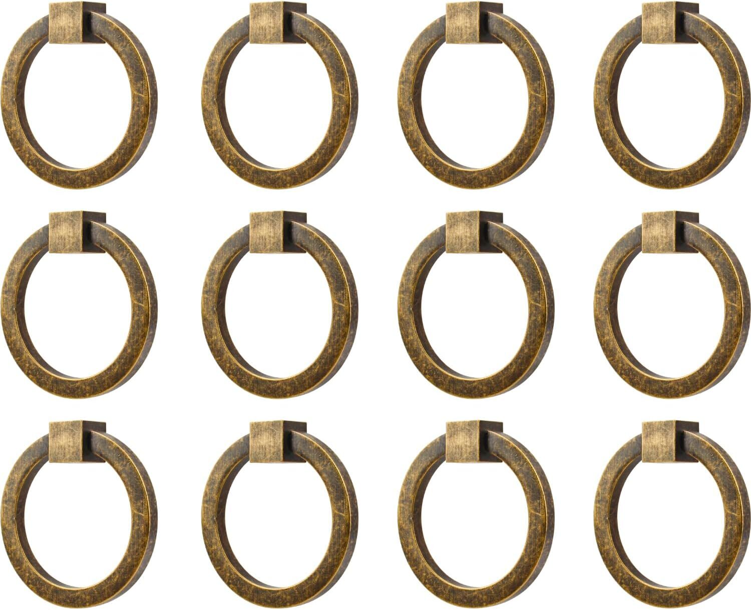 12Pcs 2.0″ X 1-7/8″ Solid Brass Antique Brass Pulls for Dresser Drawer Ring Pull