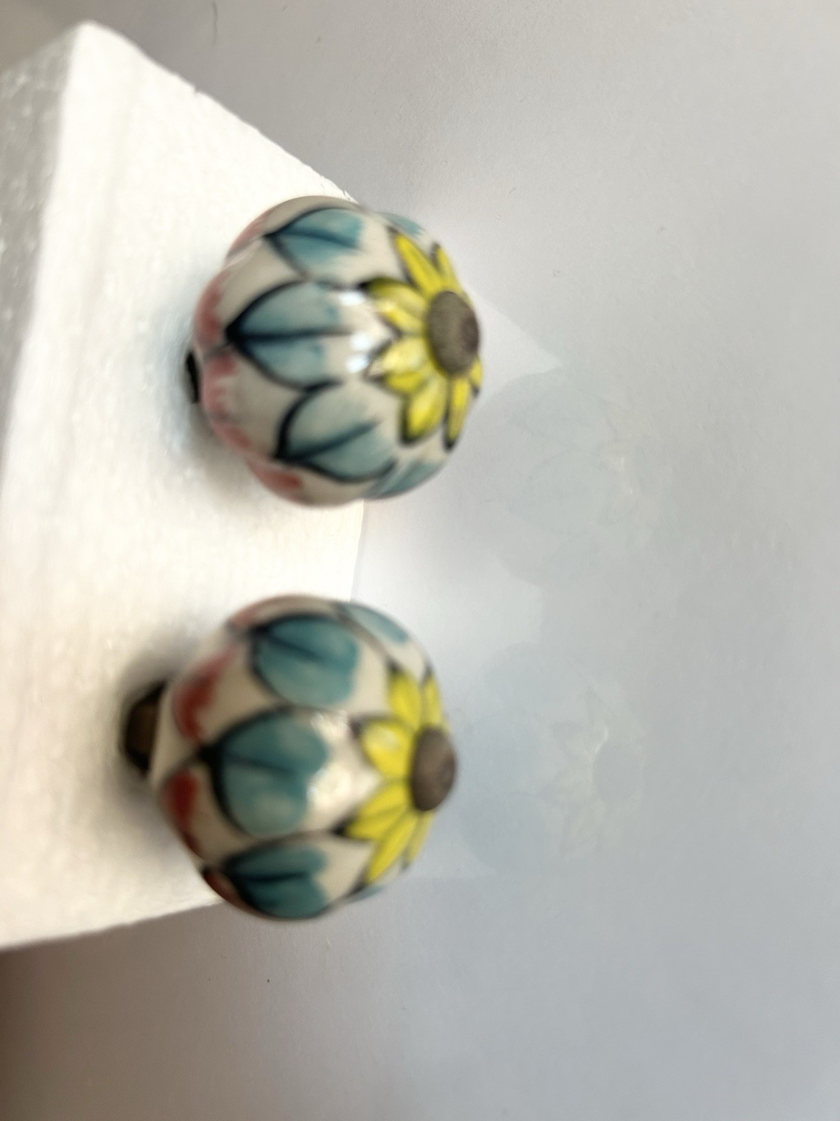 Vintage Floral Ceramic Brass Pull Knobs Cabinet Dresser Knobs Drawer