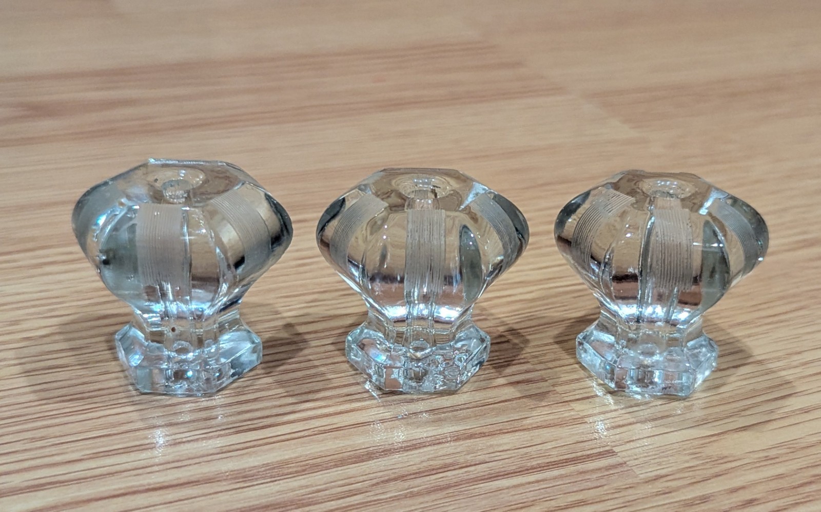 Vintage Clear Glass Door Knobs Drawer Cabinet Pulls Set of 3