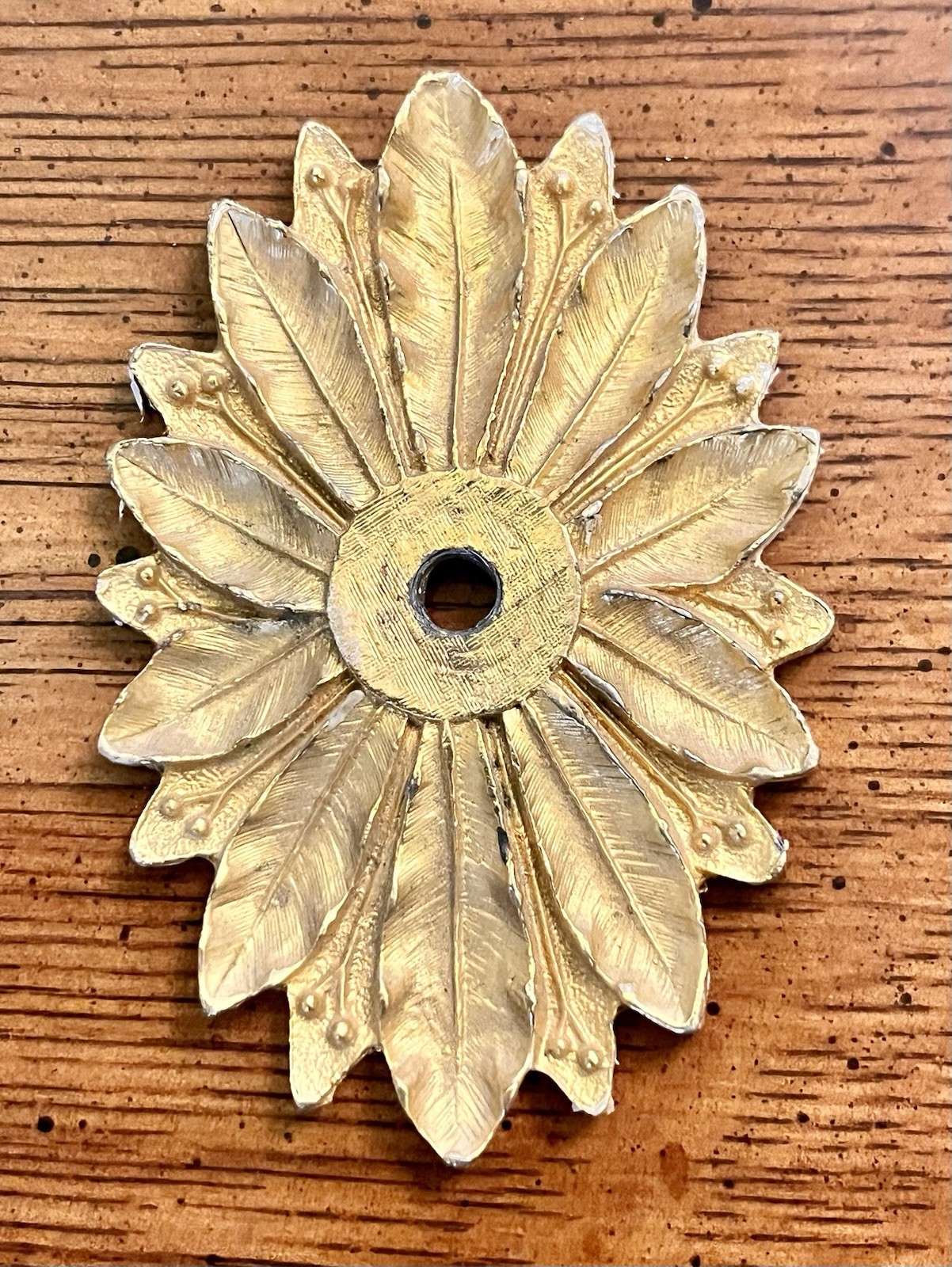 Antique Vtg Solid Brass Bobeche Rosette Acanthus Leaf Motif Cabinet Pull Backing