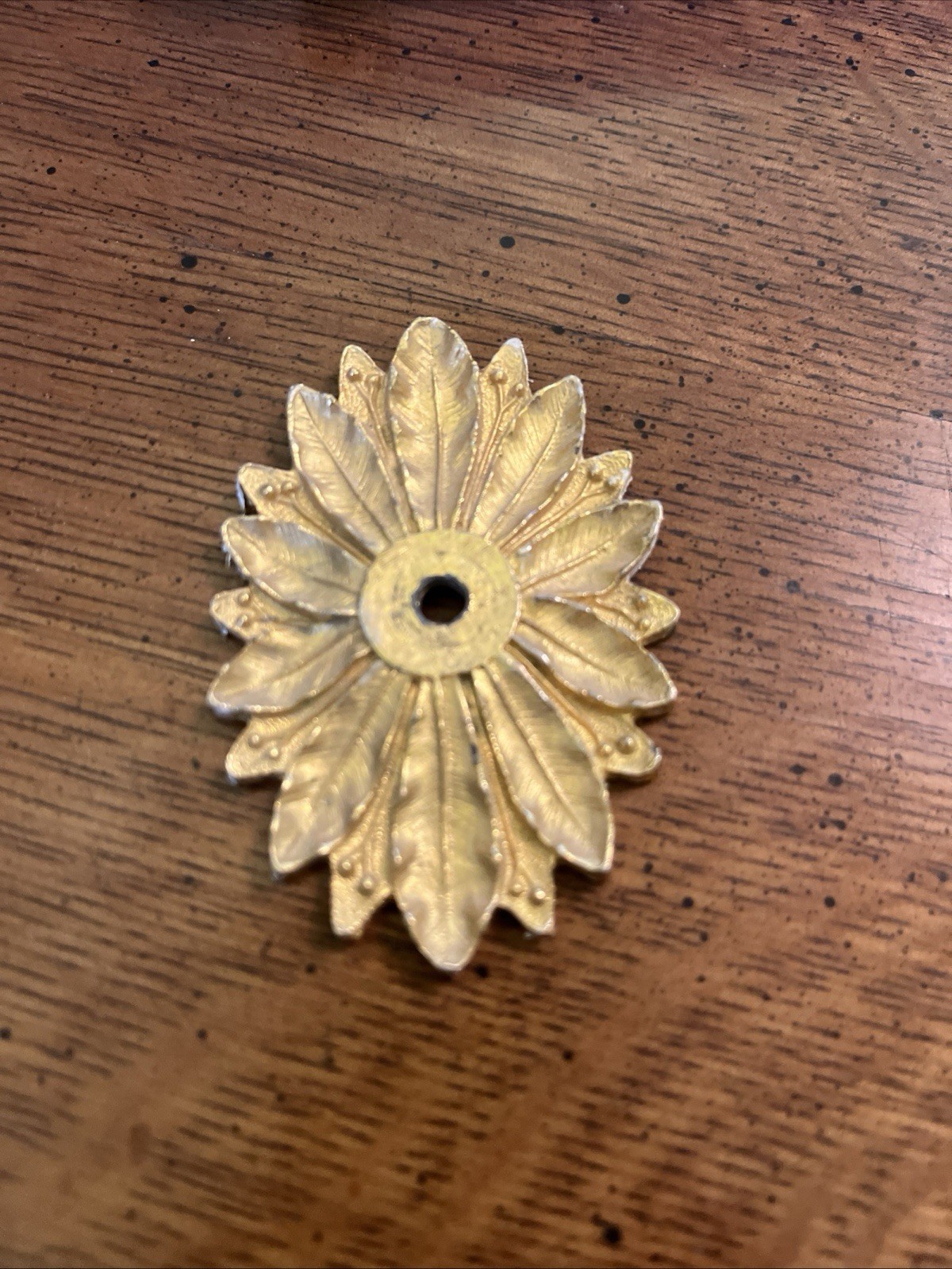 Antique Vtg Solid Brass Bobeche Rosette Acanthus Leaf Motif Cabinet Pull Backing
