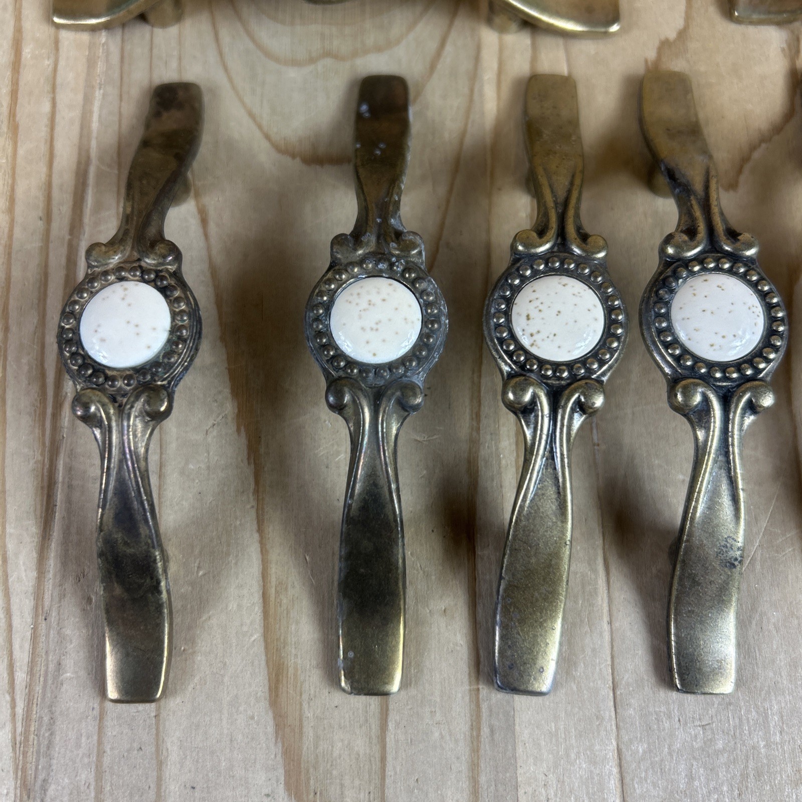 Vintage Drawer Pulls Cabinet Handles Set of 12 Beige Ceramic Center Amerock 861