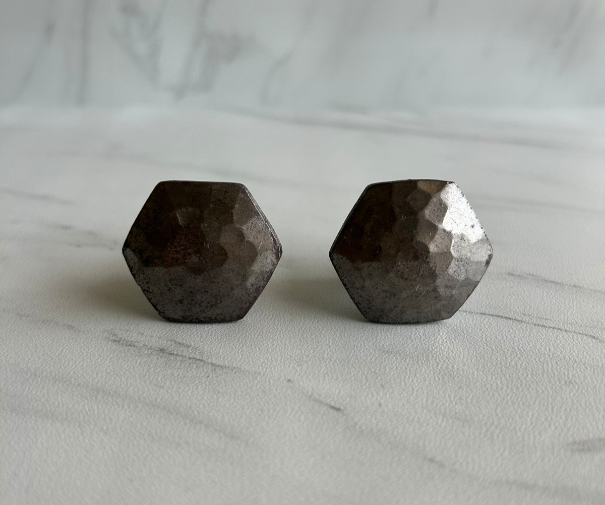 Vintage Cast Iron Hexagon Shape Self Design Cabinet Drawer Knob Pull Handles 2x