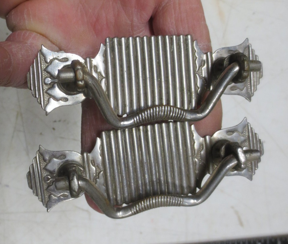 Antique Pair of Nickel Plated Brass Drawer Pulls – Salvage