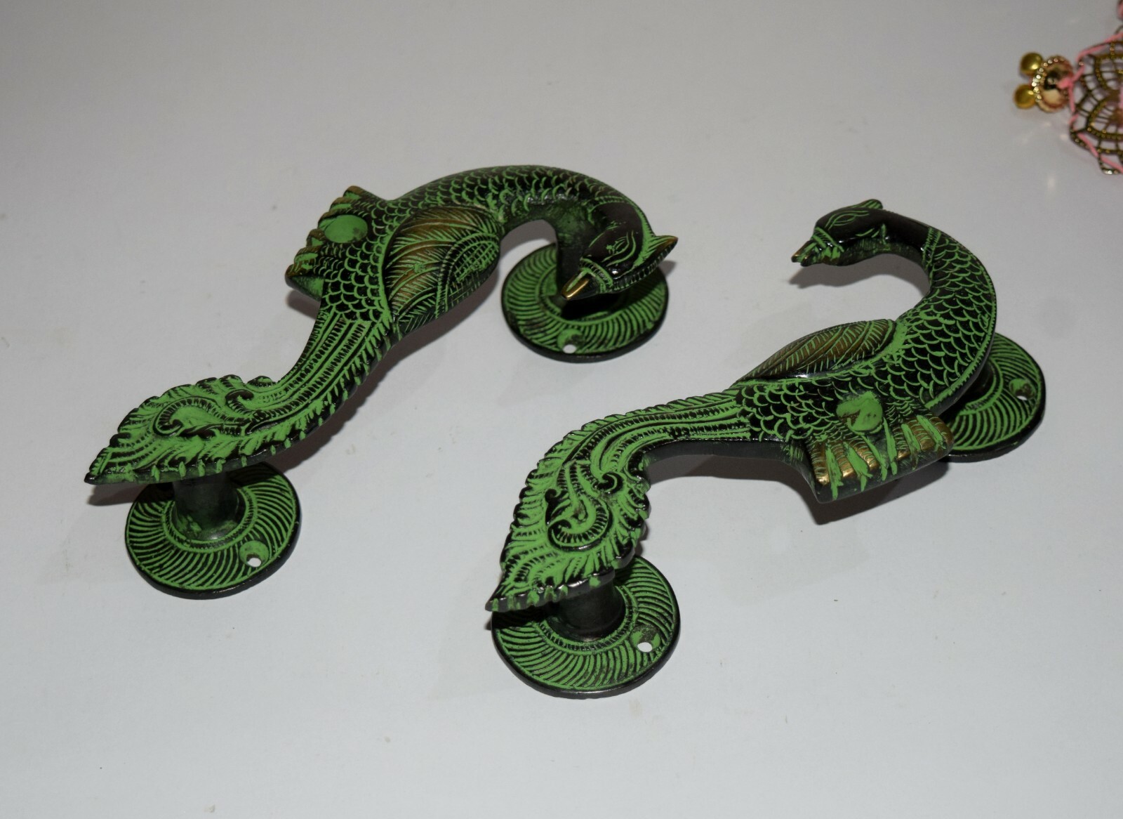 Brass Peacock Door Handle Hand Carved Peafowl Door Pull Restaurant Welcome HK196