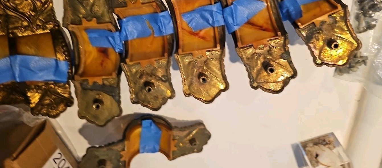 6-2 piece. Art Nouveau heavy brass drawer pulls/handles 6″ x 2″ VTG Bakelite