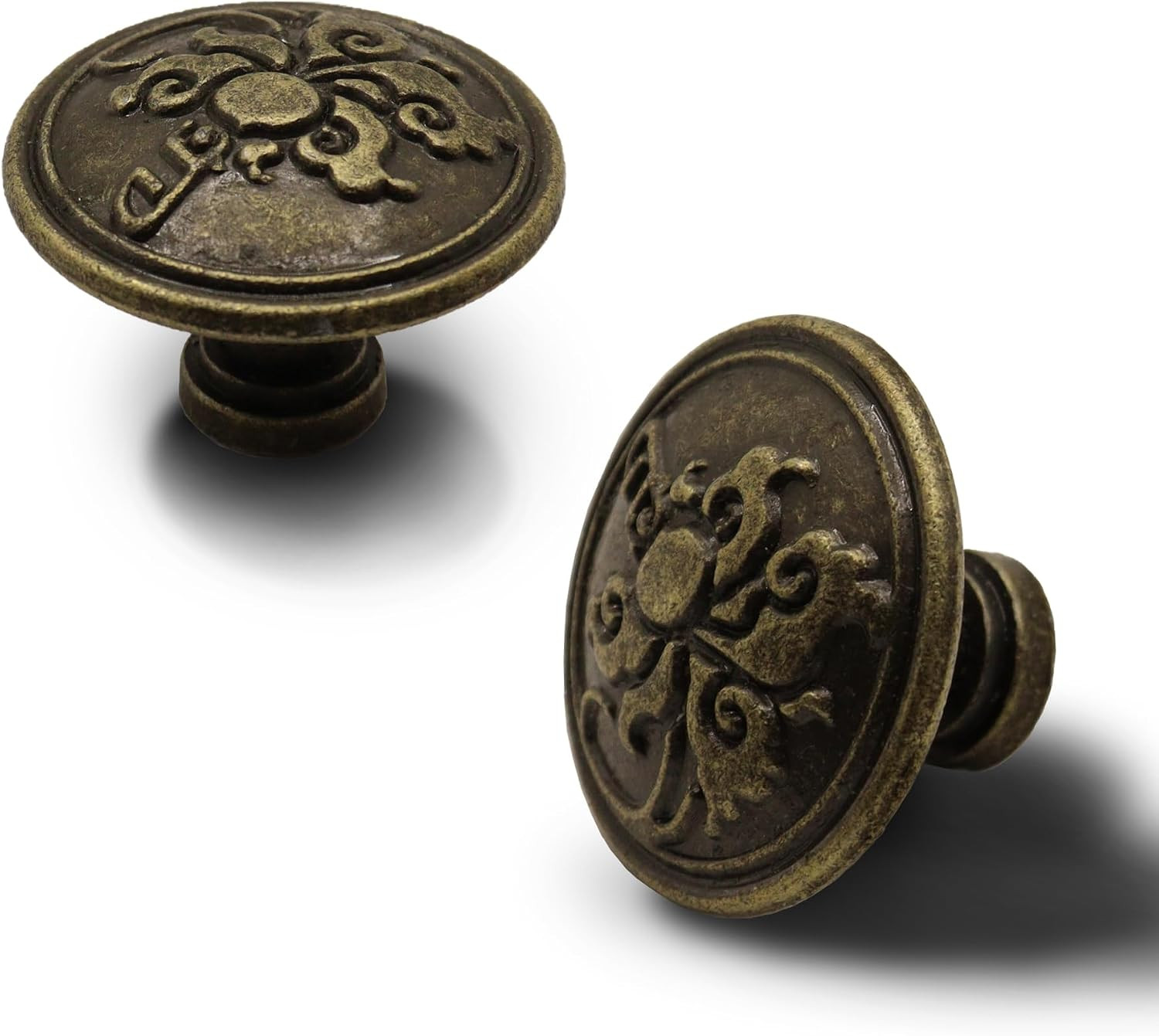 Antique Brass Cabinet Knobs 10 Pack, Vintage Floral Scroll Drawer Pulls, Zinc…