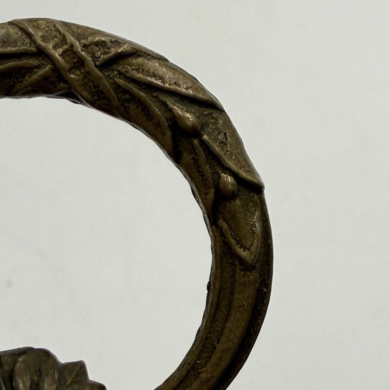 Brass French Victorian Antique Drop Ring Drawer Two Pulls Wreath Laurel Regency