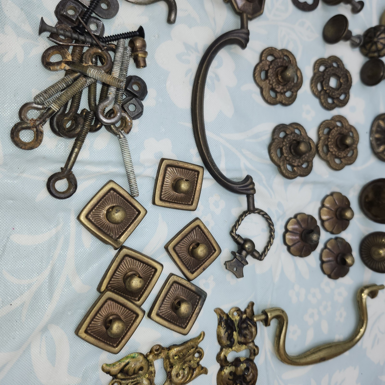 Lot antique bronze Vintage furniture Knobs & bail pulls stamped brass key hole