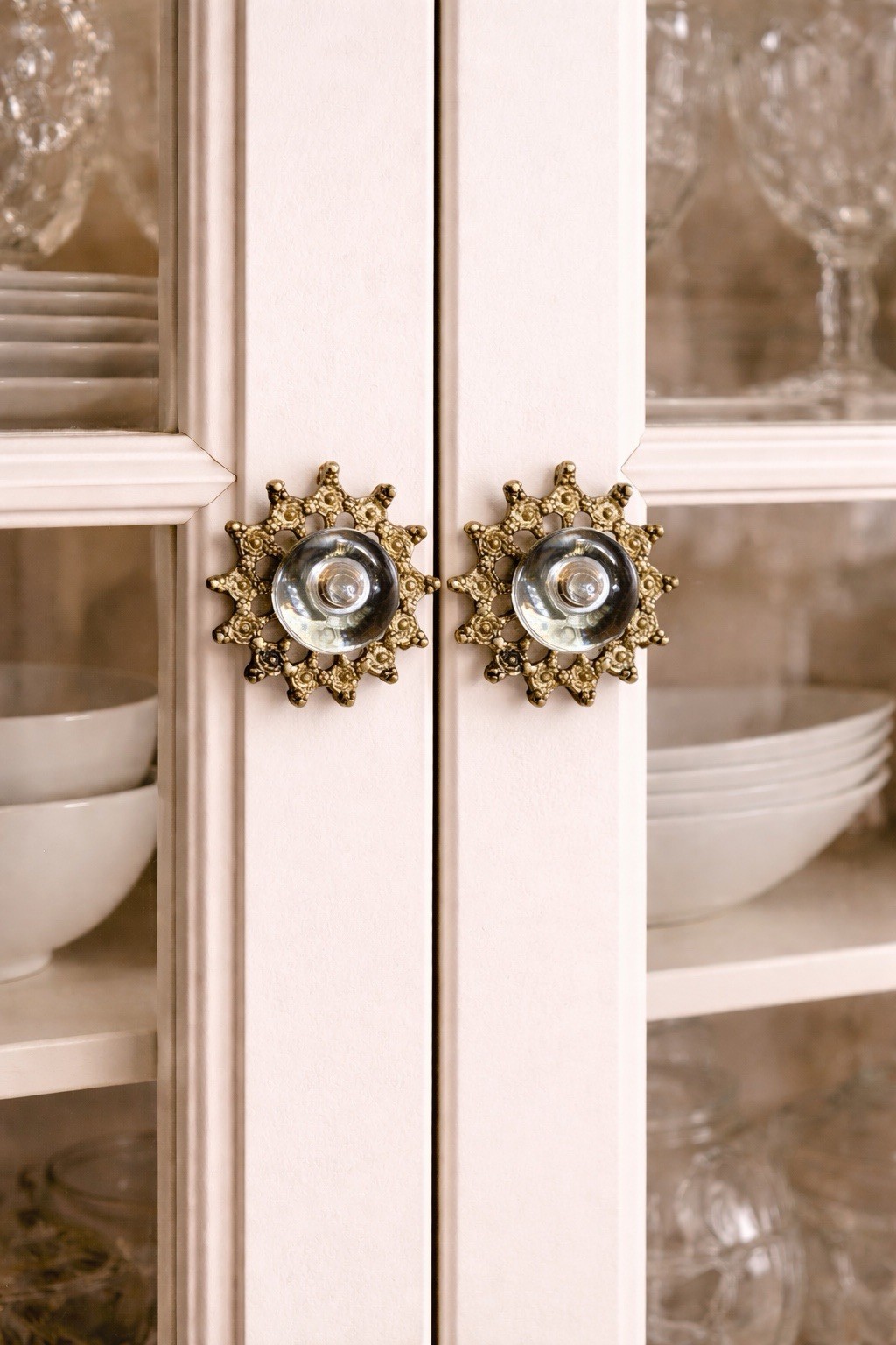 1 Antique Gold Clear Glass Ball Knob Drawer Pull Handle Cabinet Starburst Knob