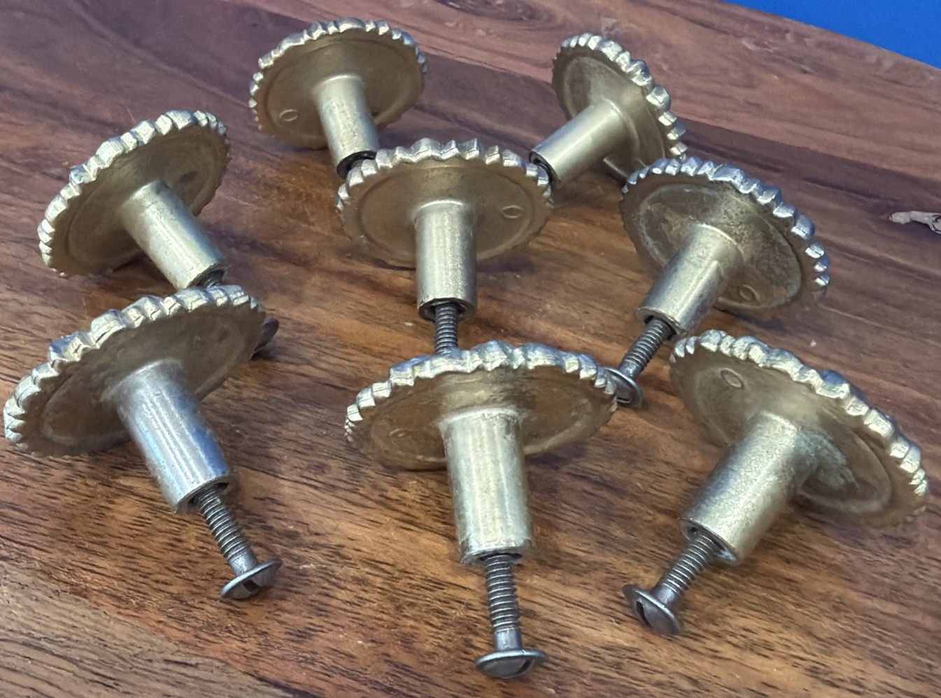 Set of 8 Vtg Gold Non Magnetic Metal Drawer Knobs Ornate Floral Rose 1 1/2”