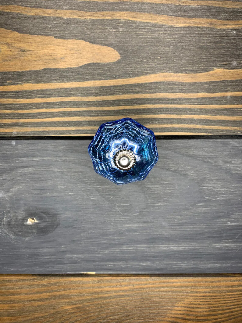 Antique Metal Drawer Pull Blue Glass Mercury Dresser Door Kitchen Knob