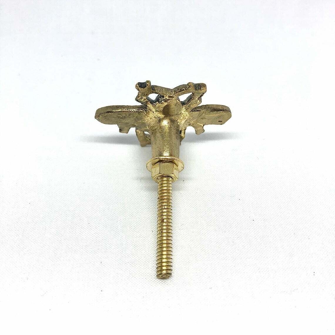 2; Antique-Gold Metal Drawer Pulls Handles Bee Vintage-Brass Cabinet Door Knobs