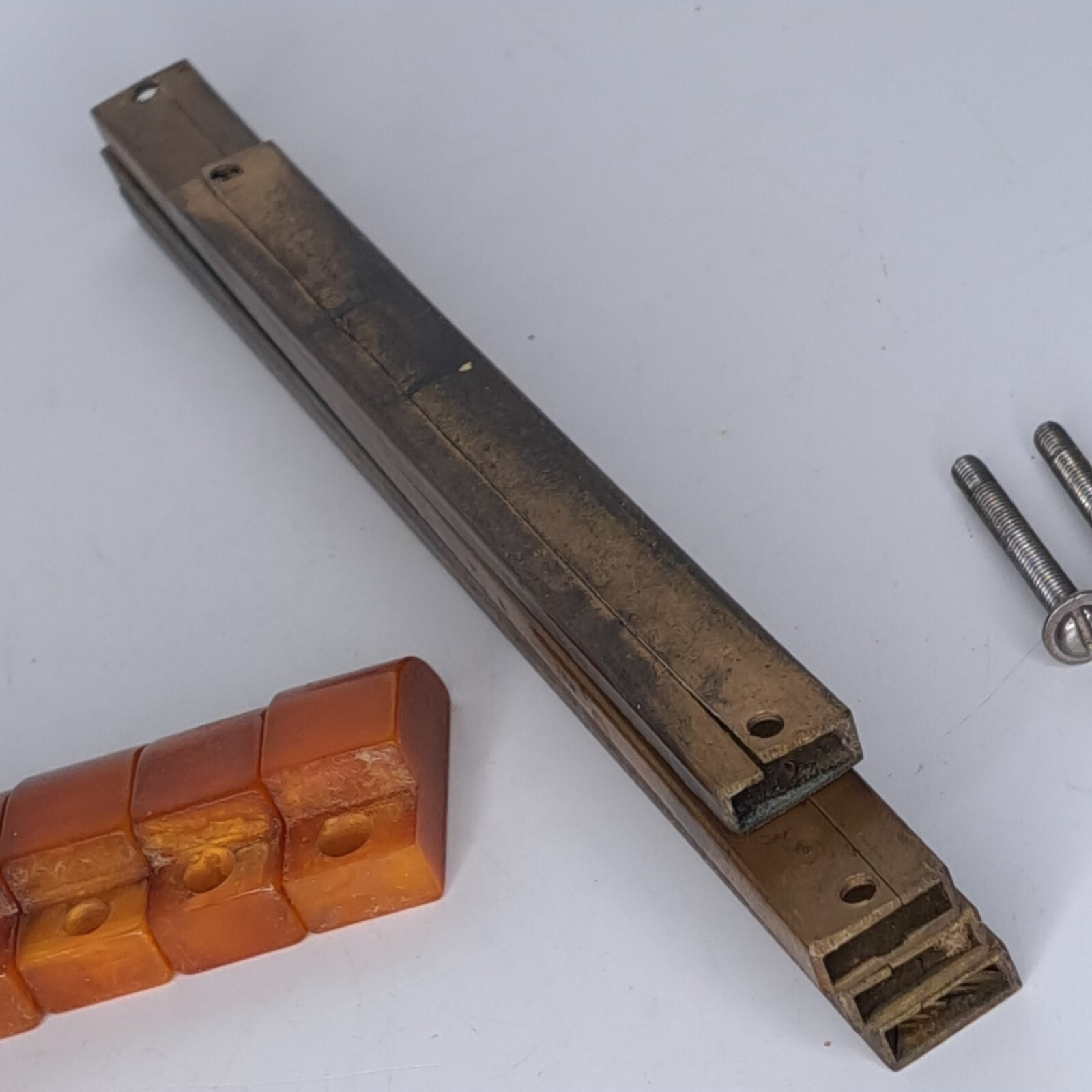 4 Antique ART DECO Butterscotch Bakelite Brass Plated Bar Drawer Pulls Reclaimed