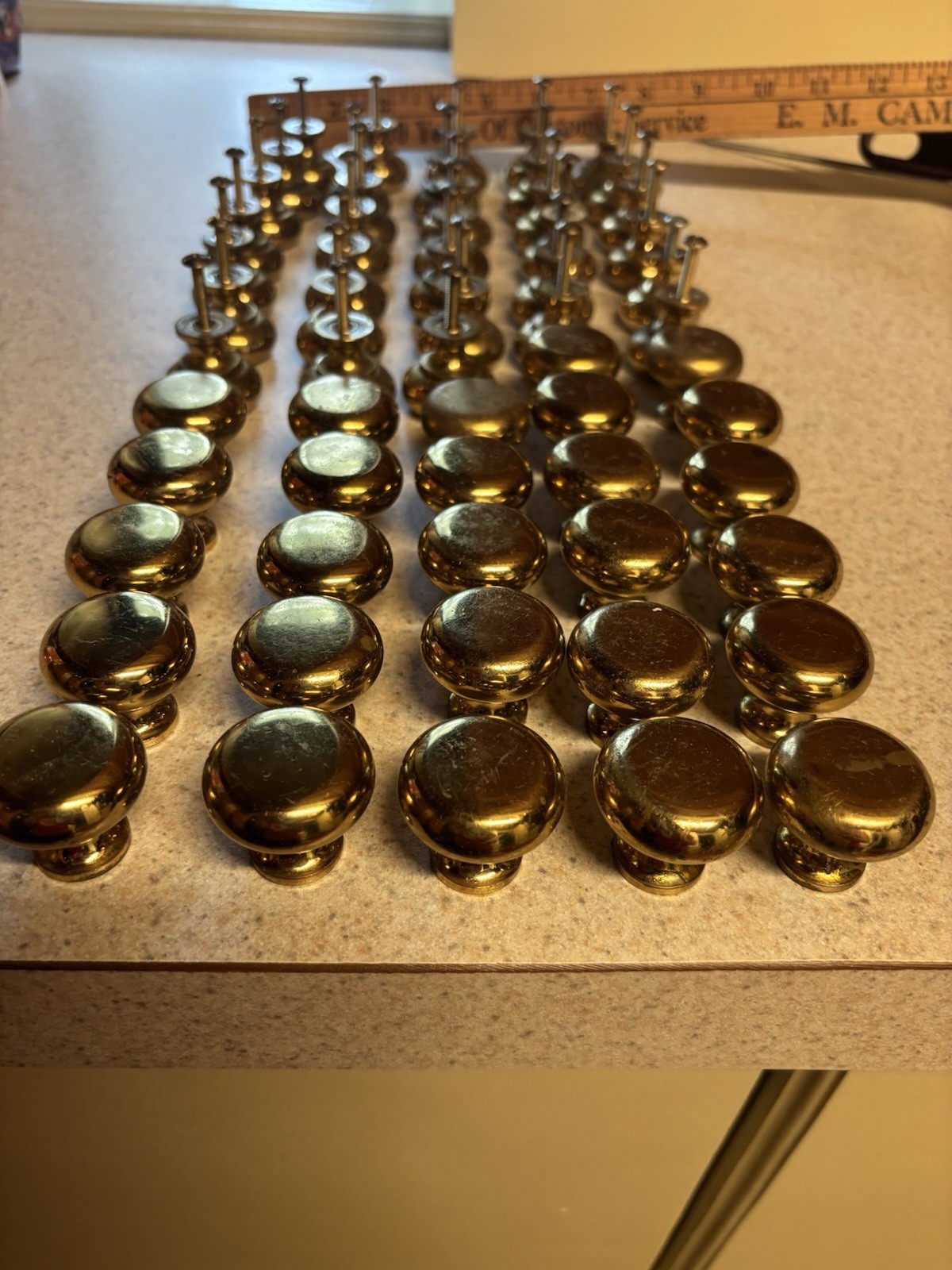 Polished Brass Round Mushroom Shaped Drawer Pulls Set Of 60
