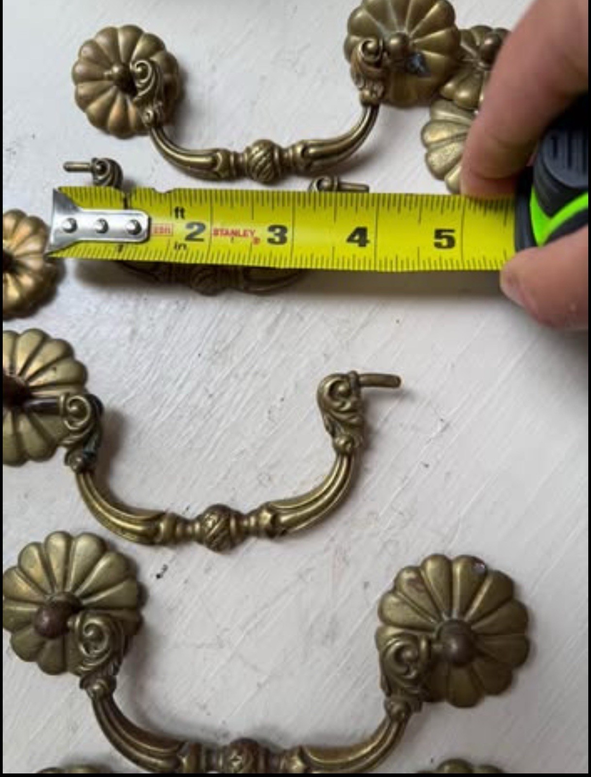 5 Antique Vintage Ornate Brass Drop Bail Drawer Pulls SALVAGED