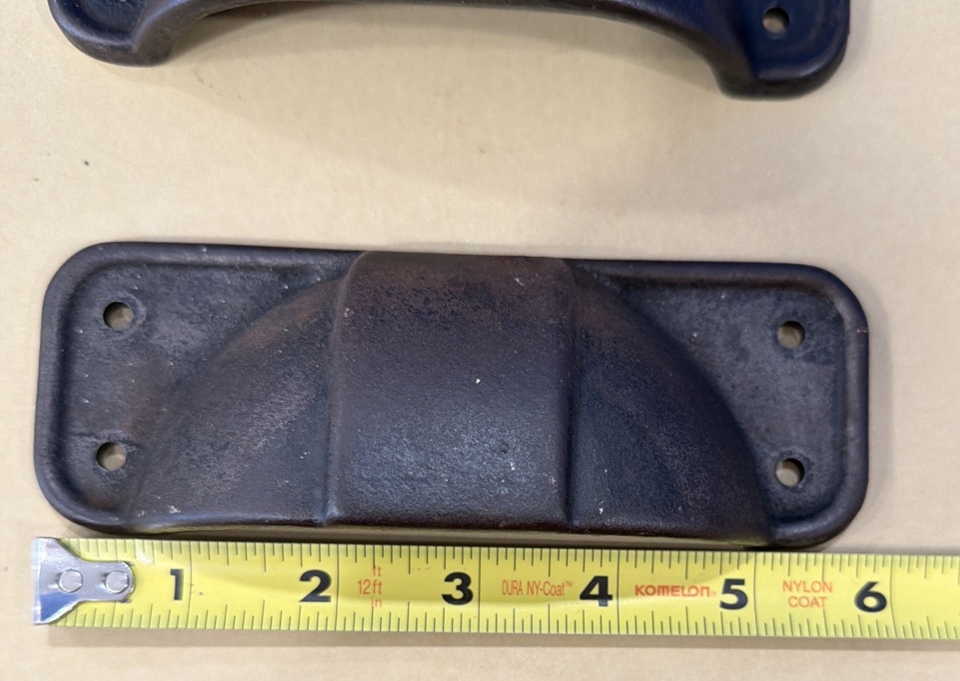 Set of 2 Cast Iron Bin Pulls Rustic Vtg Farm Black W/Rusty Brown Patina Heavy 6”