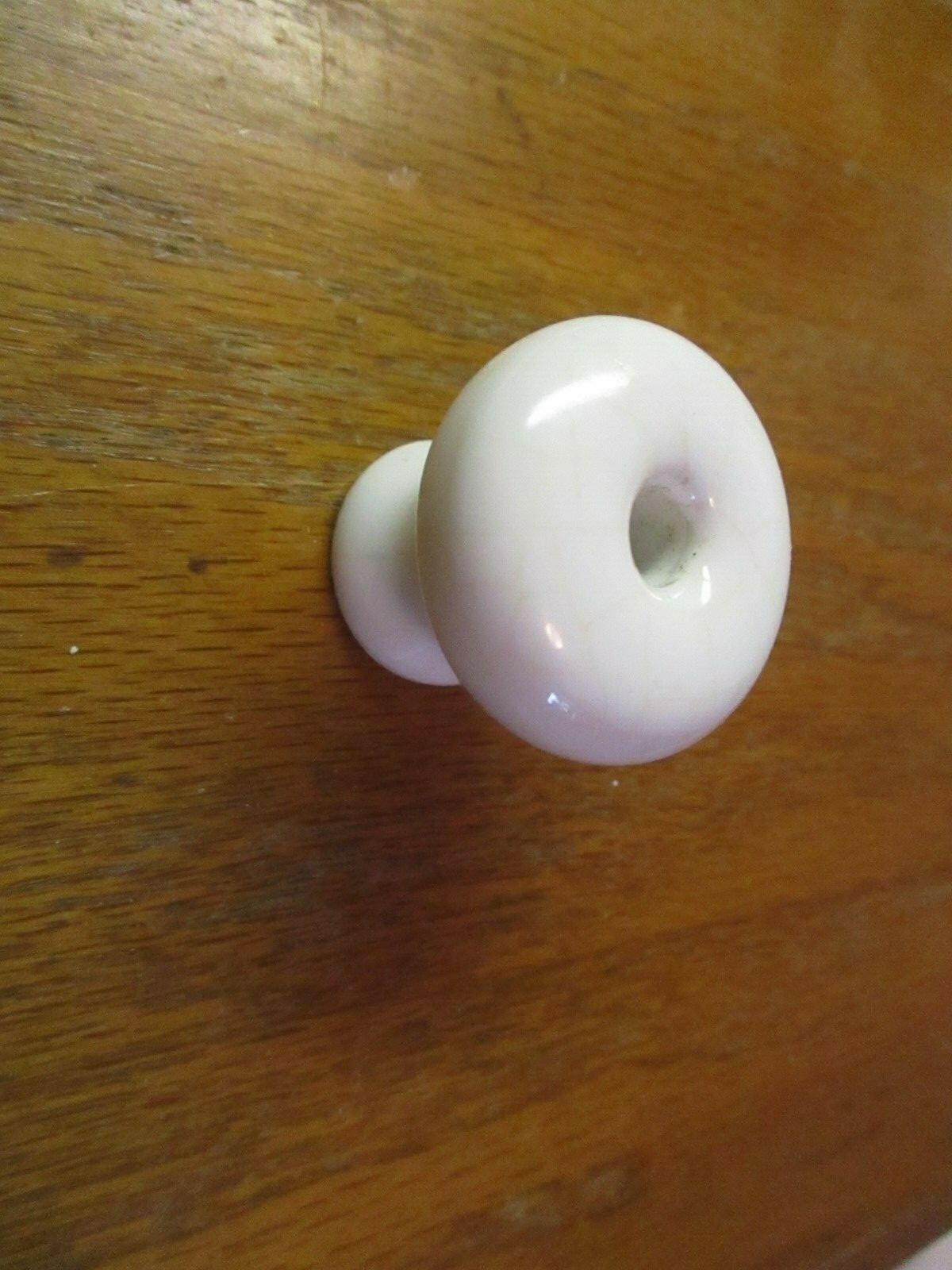 White Porcelain 1920s Mushroom Pull Knob Center Screw Hole 1-3/8″ Antique 1
