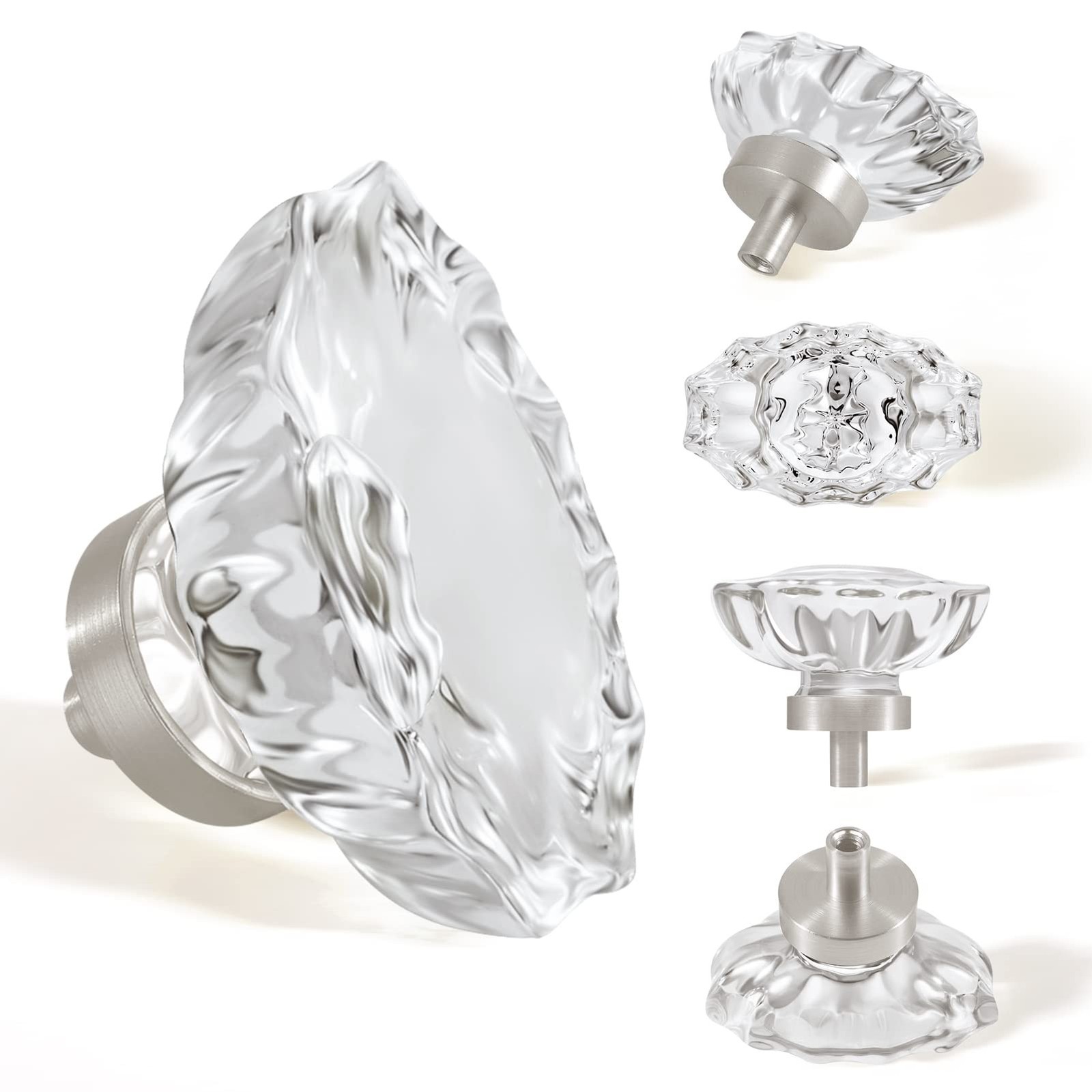 Brushed Nickel Cabinet Knobs,Glass Crystal Pulls and Knobs for Dresser Drawer…