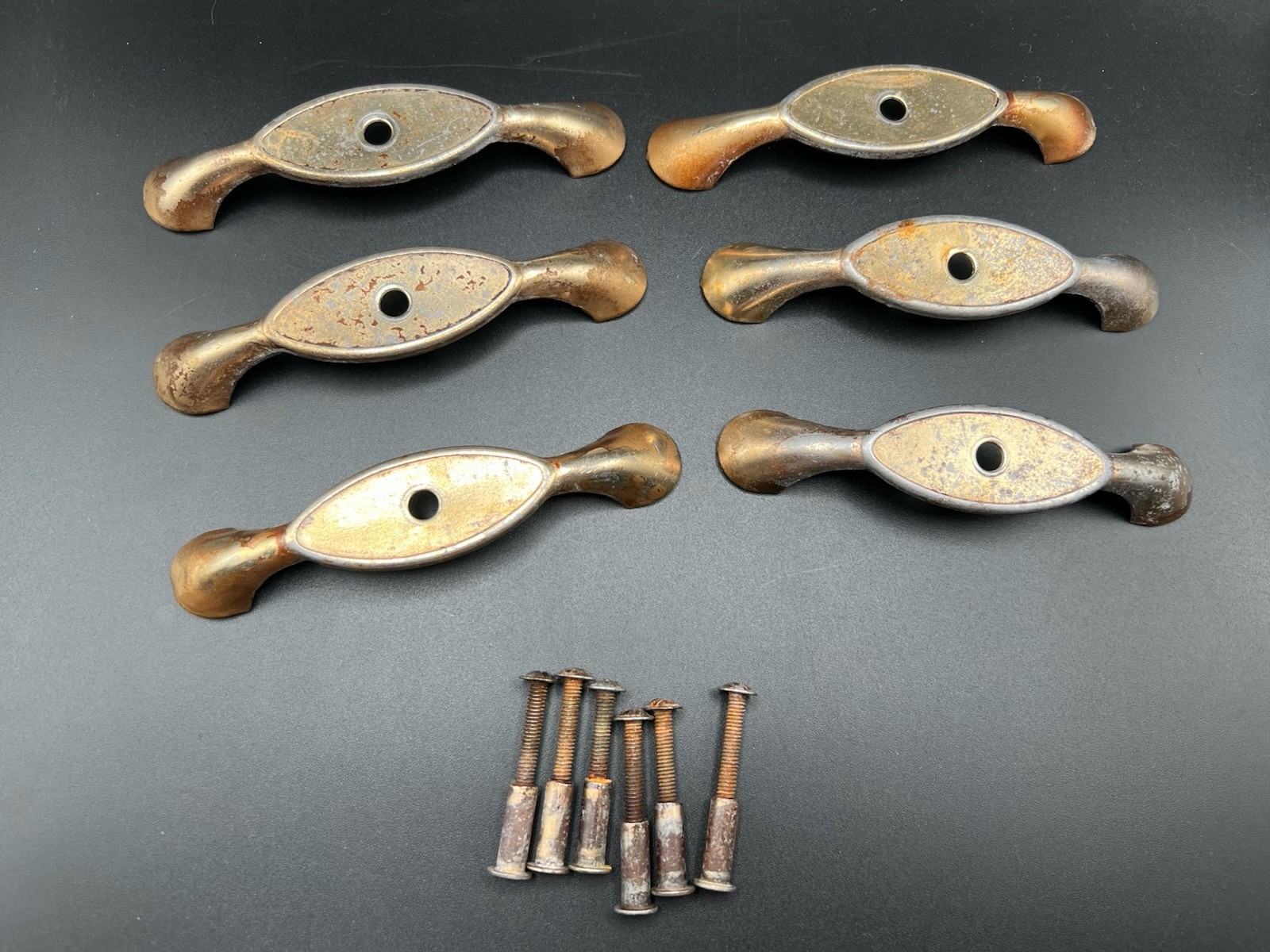 Antique 6 Matching Metal Drawer Pulls Handles Waterfall Dresser Art Deco