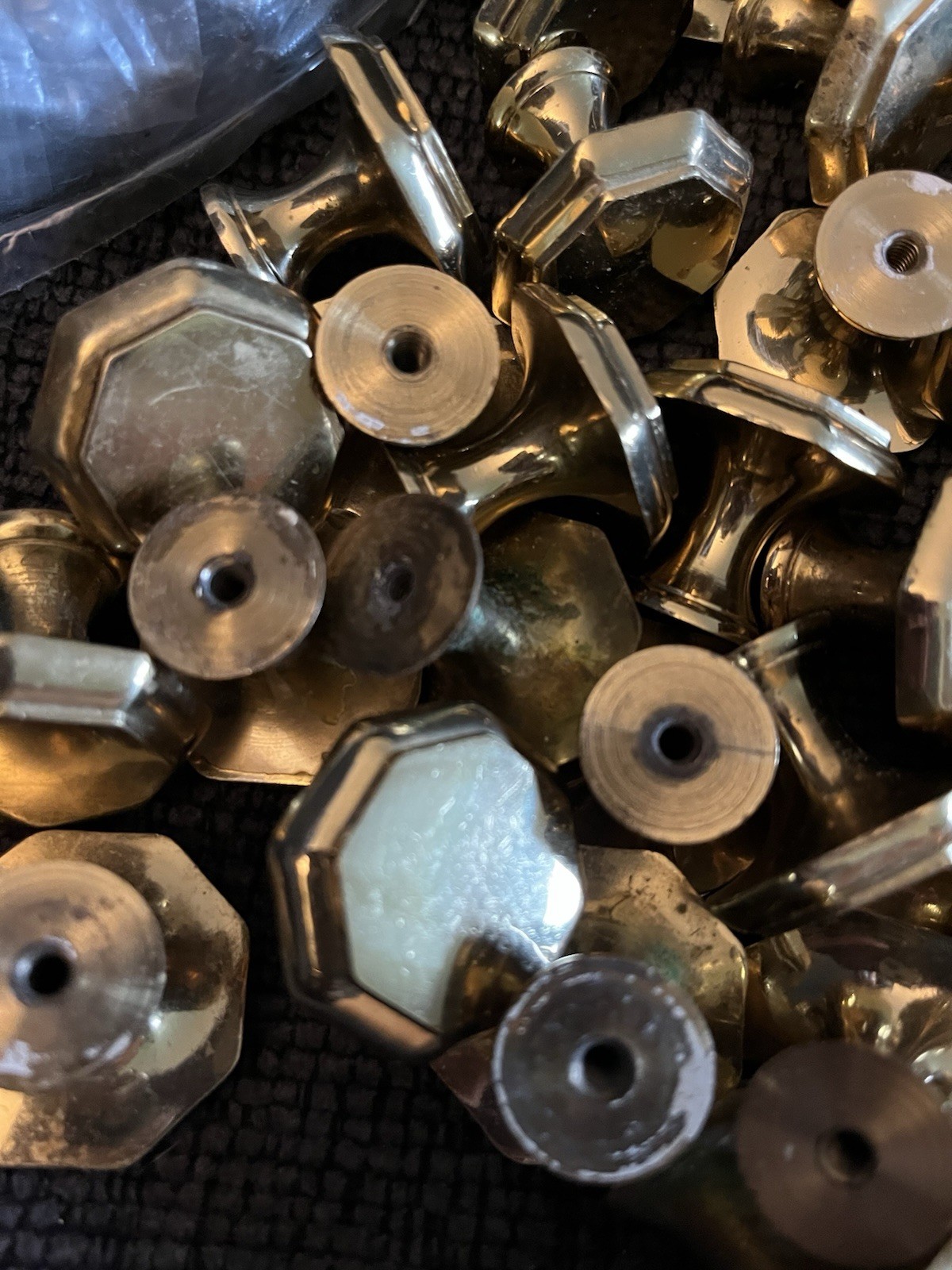 Vintage Solid Brass Hexagon Shaped Drawer Knobs With Hardware Set Of 46