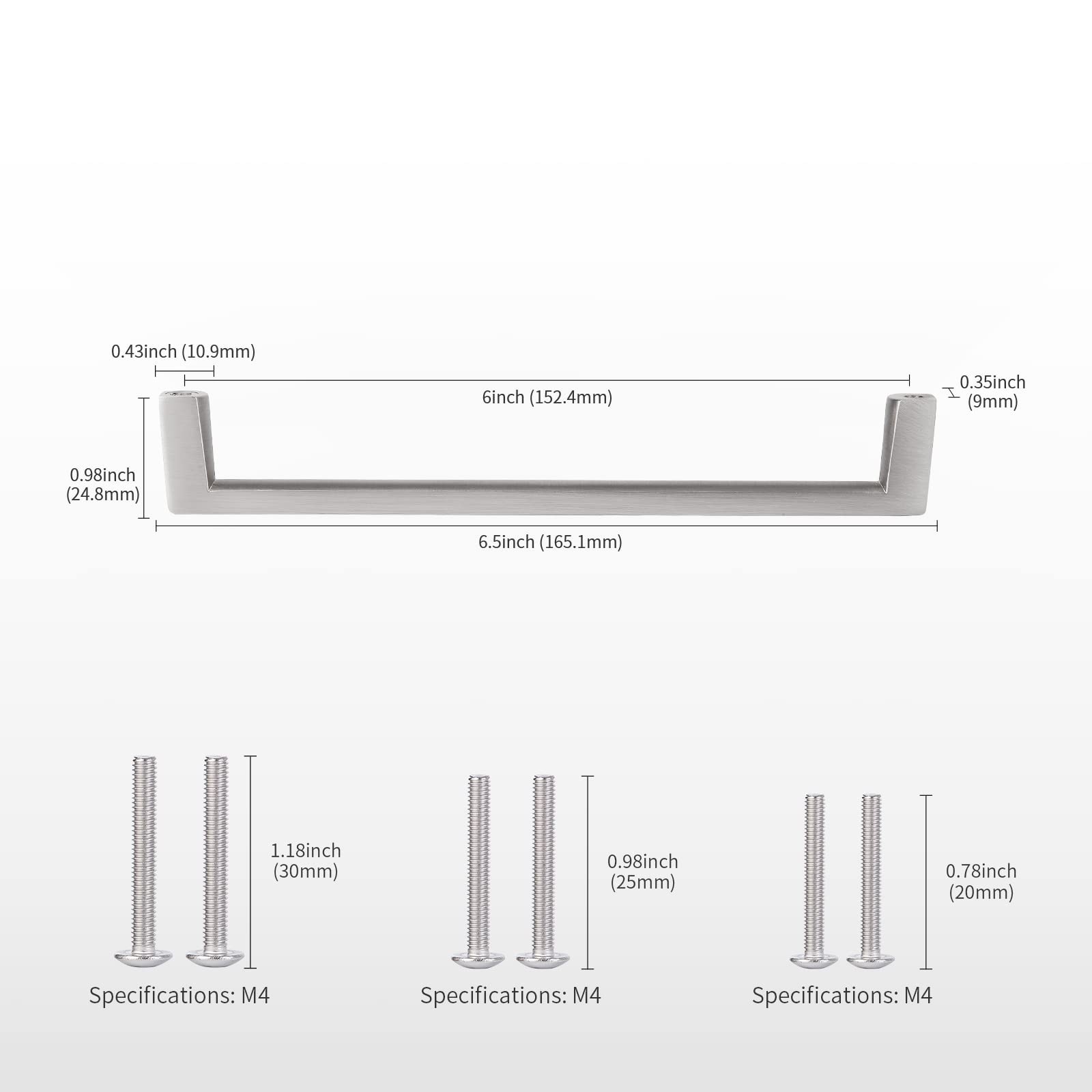 Solid Square Bar Cabinet Handle – Matte Brushed Nickel Furniture Pull 6 Inch-…