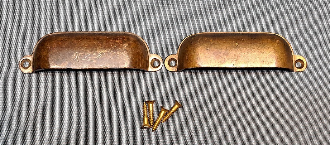 Vintage Pair Of Solid Brass Cup Style Drawer Pulls With Screws