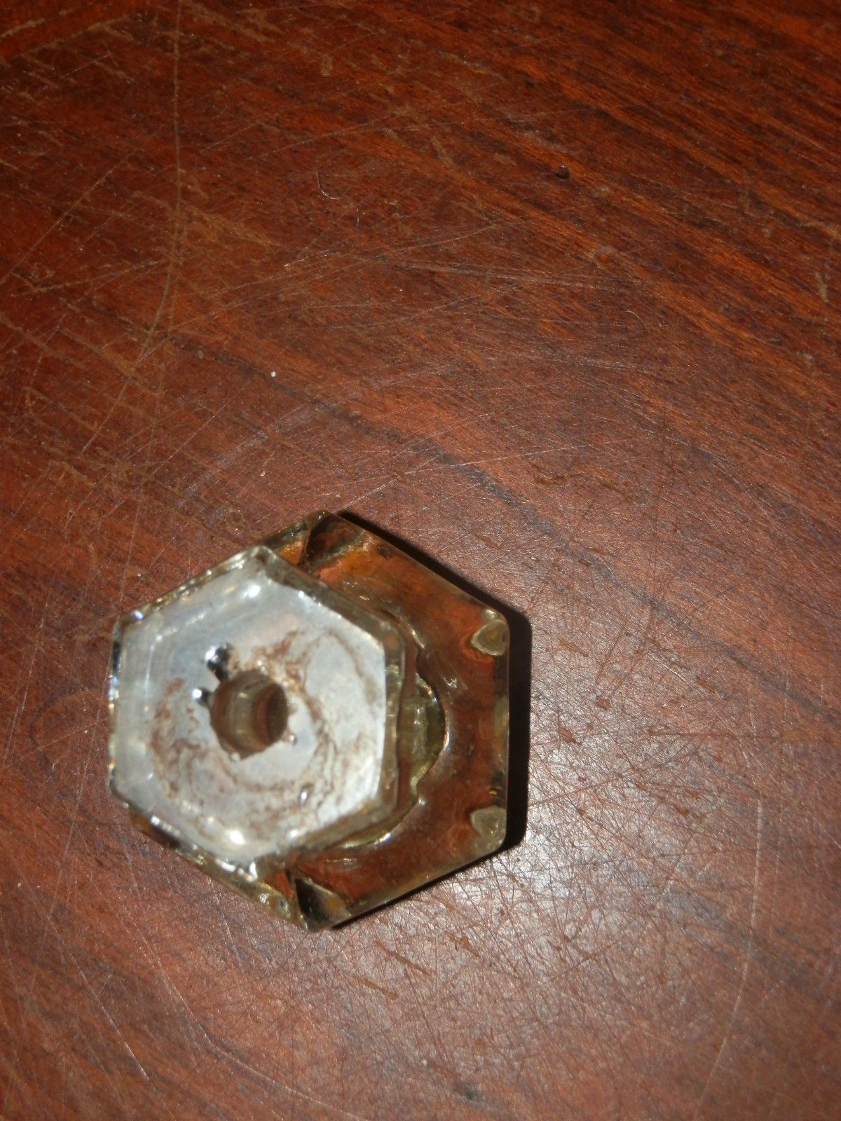 Vintage Depression Style Hexagon Clear Glass Drawer/Cabinet Knob Pull Heavy 1.5″