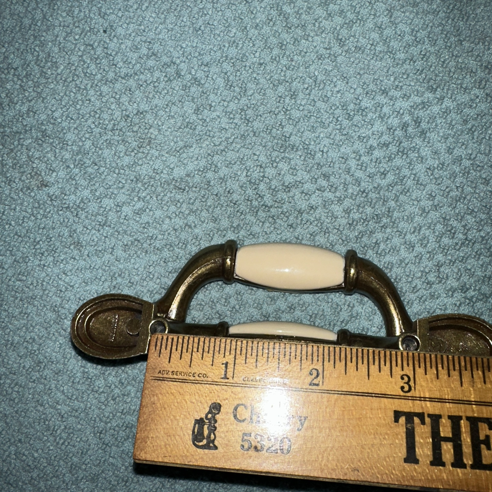 Cast Brass & Porcelain Drawer Handle Pulls Bureau Cabinet Door Elegant Cream