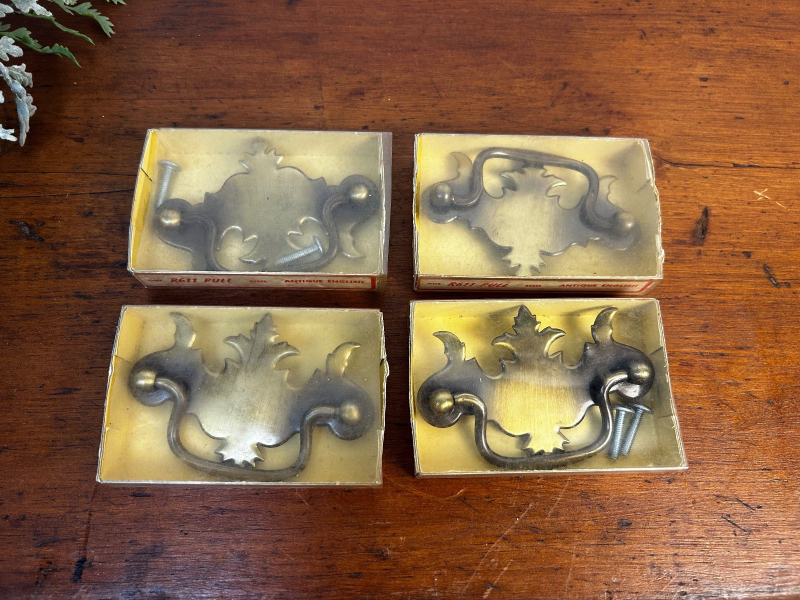 Set of 4 Vintage National Lock Co Antique English Drawer Pulls Brass NOS – READ