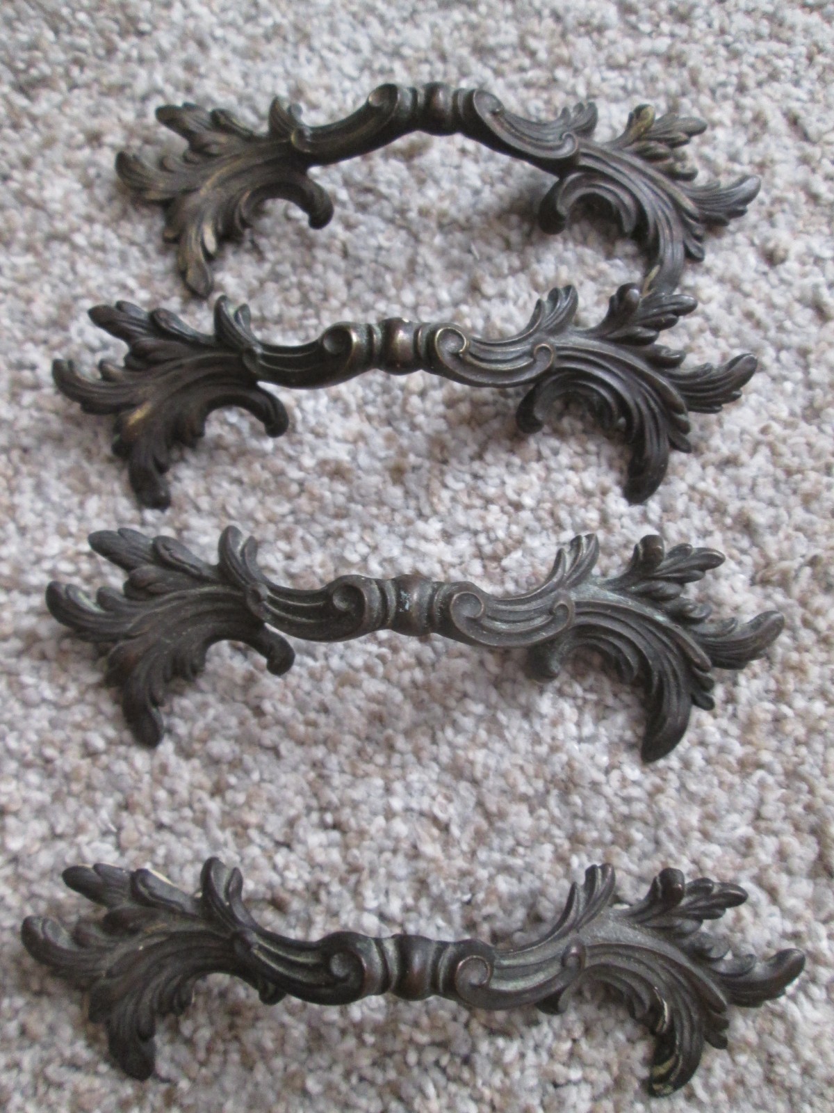 Vintage 4 brass French Provincial Drawer pull handles 2.5” C 4.5” long w/screws