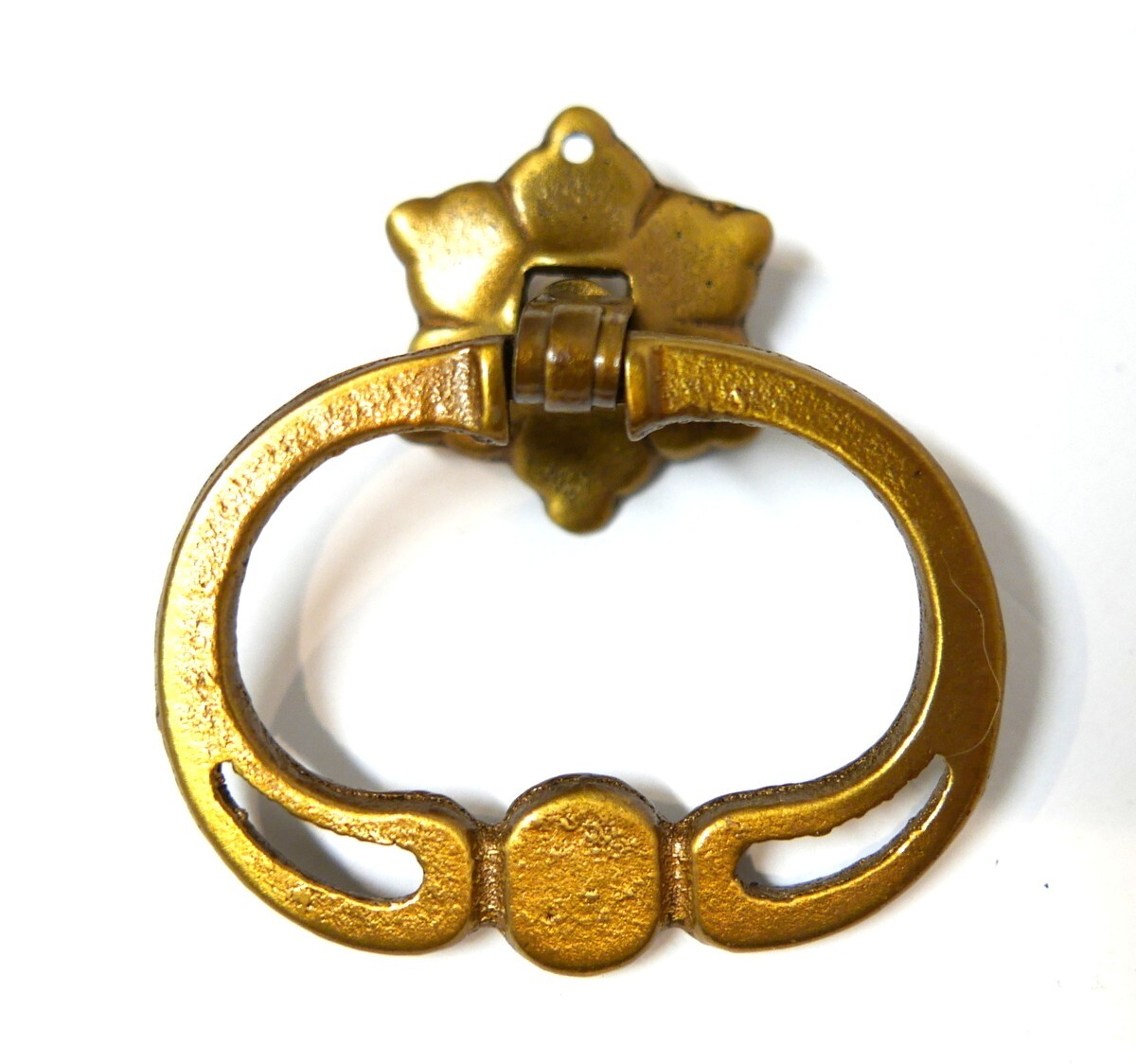 Antique French Oval Drop Solid Brass Drawer Pull Handle with Backplate NOS