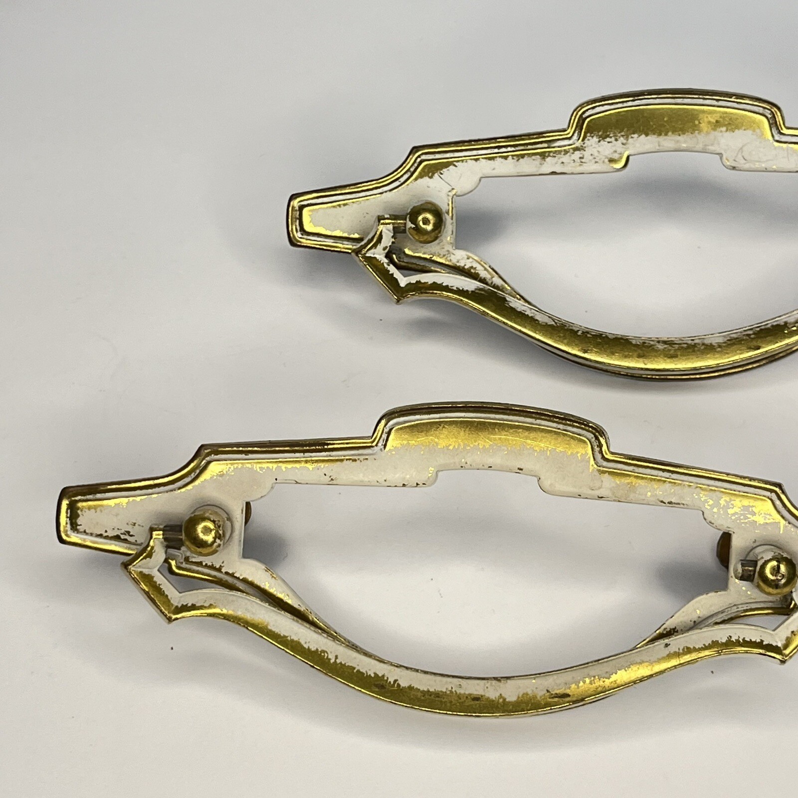 Two Reclaimed Steel Drawer Drop Bail Pull Handles Steel Gold 4″ c to c C