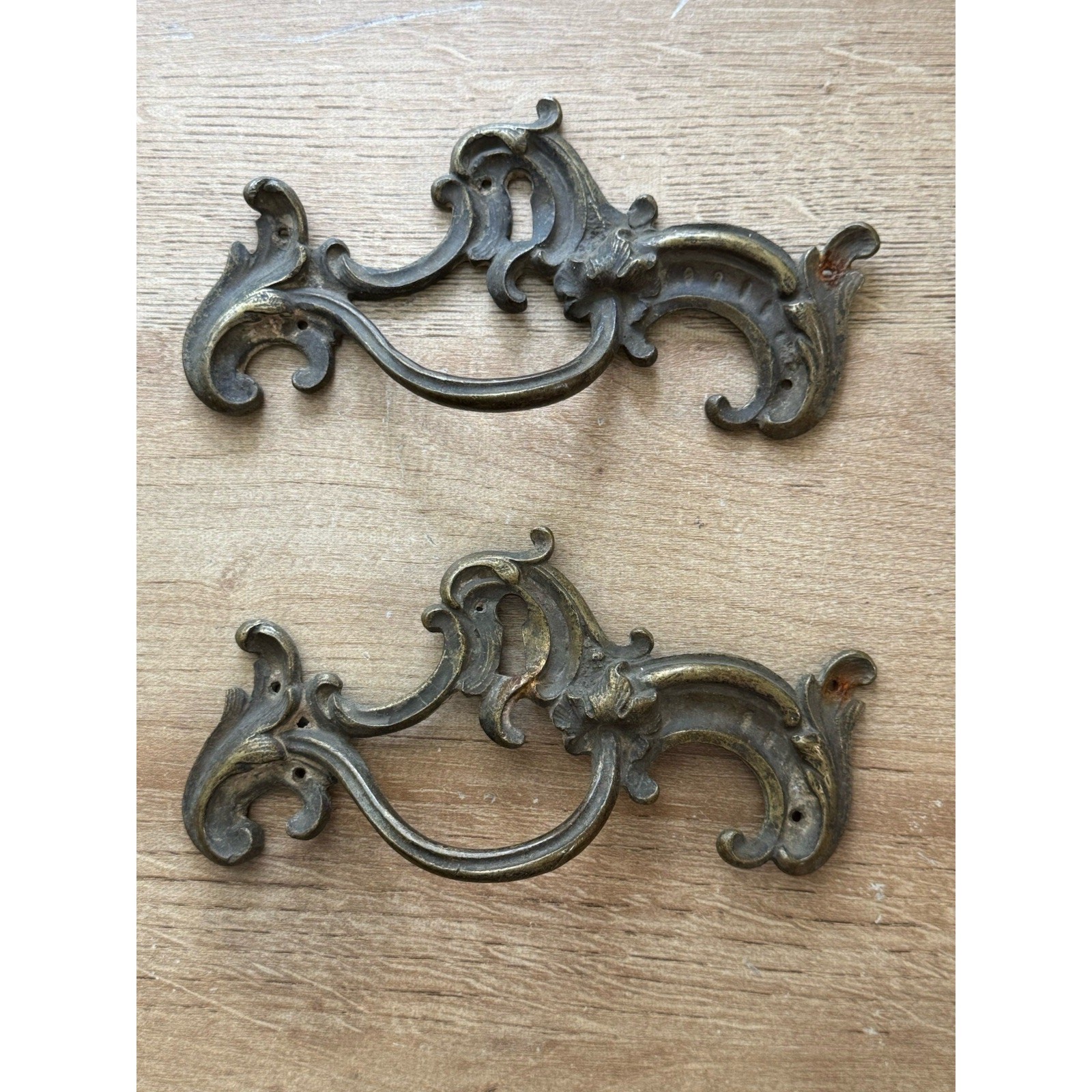 Pair Antique Drawer Pull Handles French Rococo Louis XV 1800s Bronze 6″