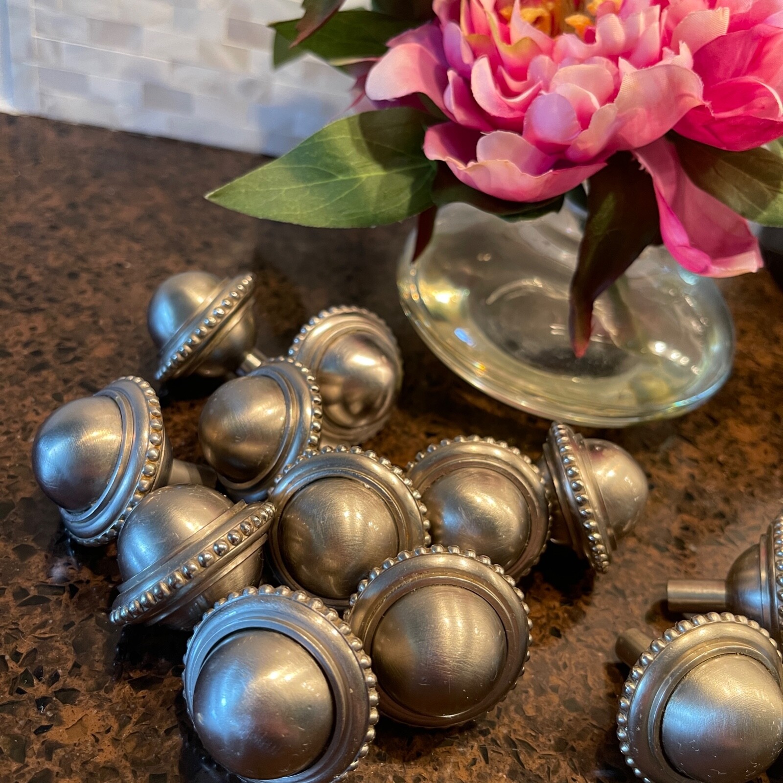 Sherle Wagner International Beaded Cabinet Knobs Brushed Nickel – Set of 13