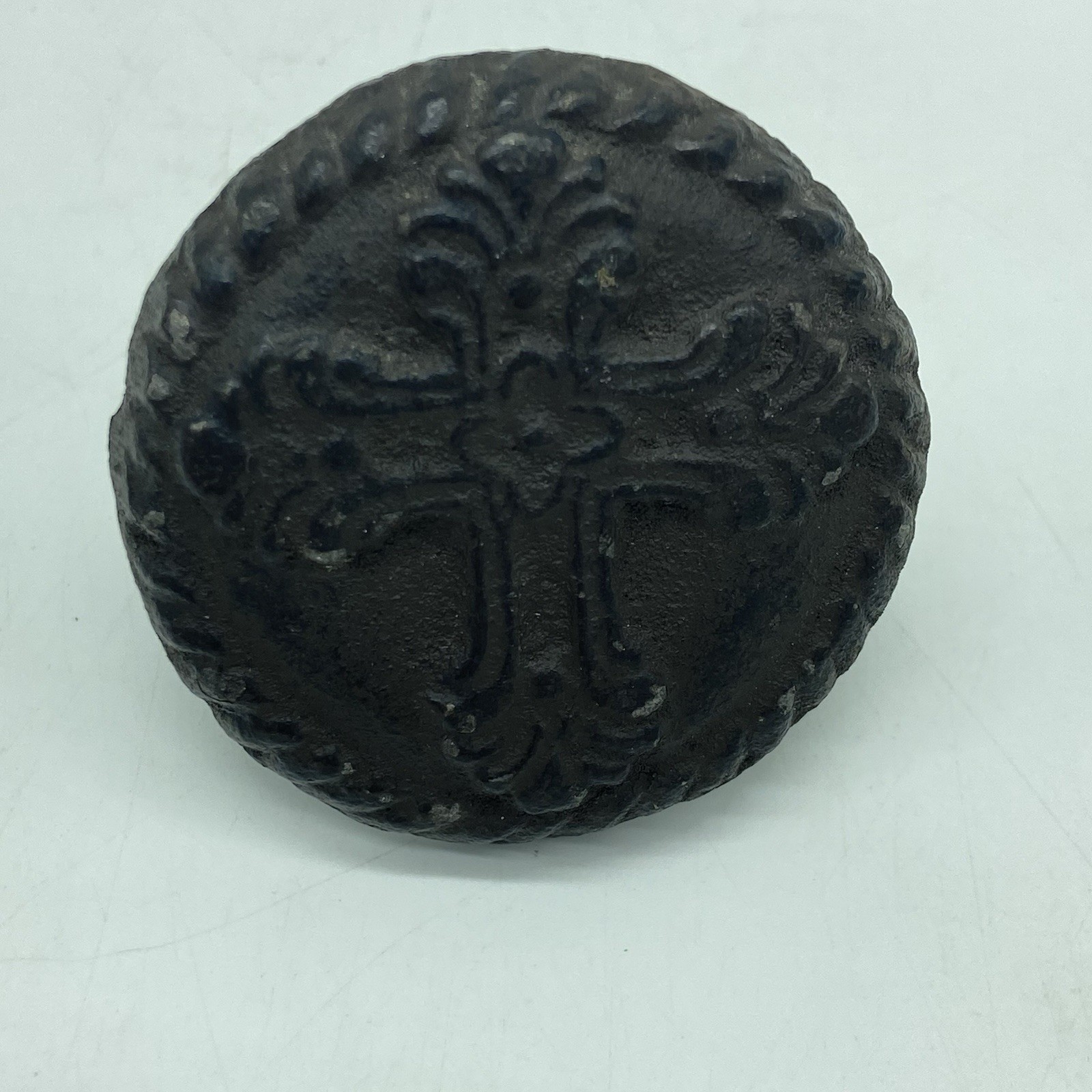 Vintage Cast Iron Celtic Cross Drawer Pull Gothic Fleur De Lis Rustic Medieval