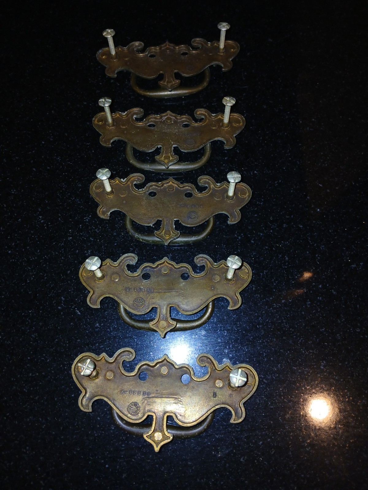 5 Vintage 3.5 OC Solid Keller Brass Co. Drawer Pulls For Temple Stuart Buffet