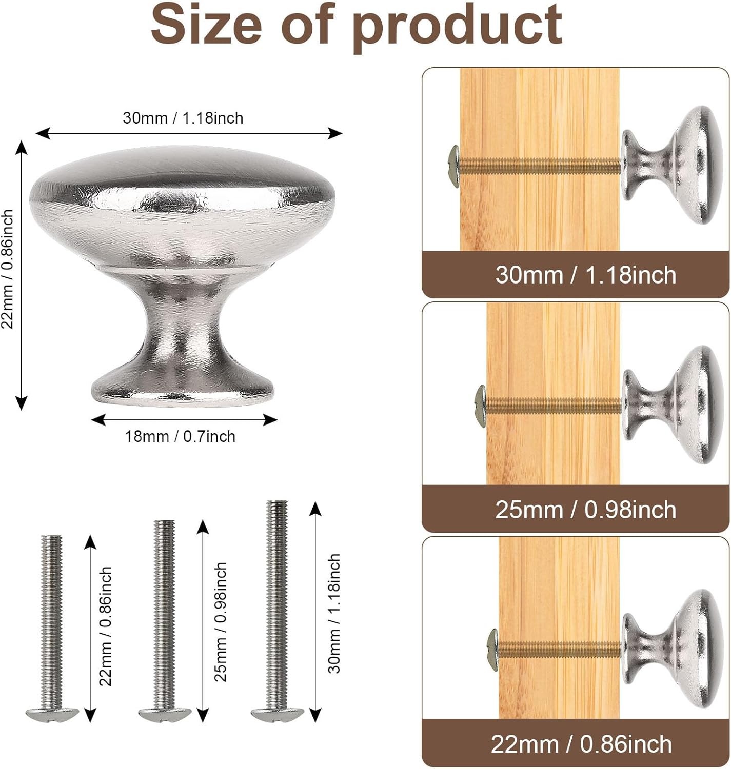 4Pcs Brushed Nickel Round Cabinet Knobs 30mm Furniture Pulls