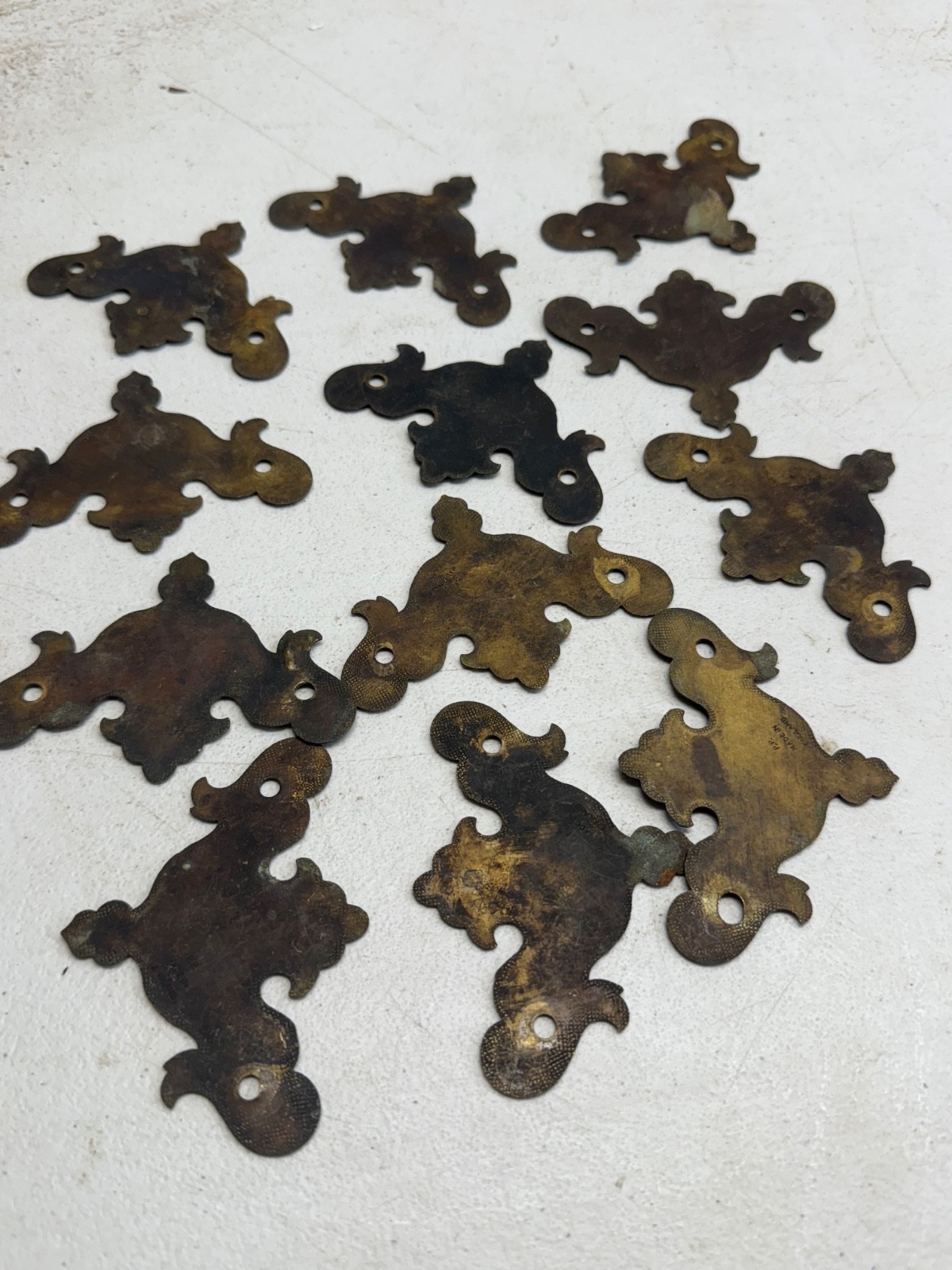 Antique Chippendale Brass batwing set of 12 old surface hardware restoration