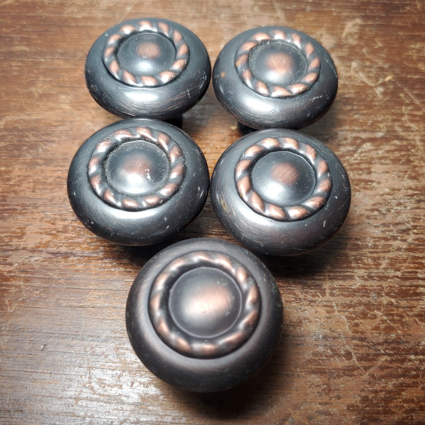 Set of 5 Brass Decorative Round Floral Drawer / Cabinet Knob Pulls 1.25″