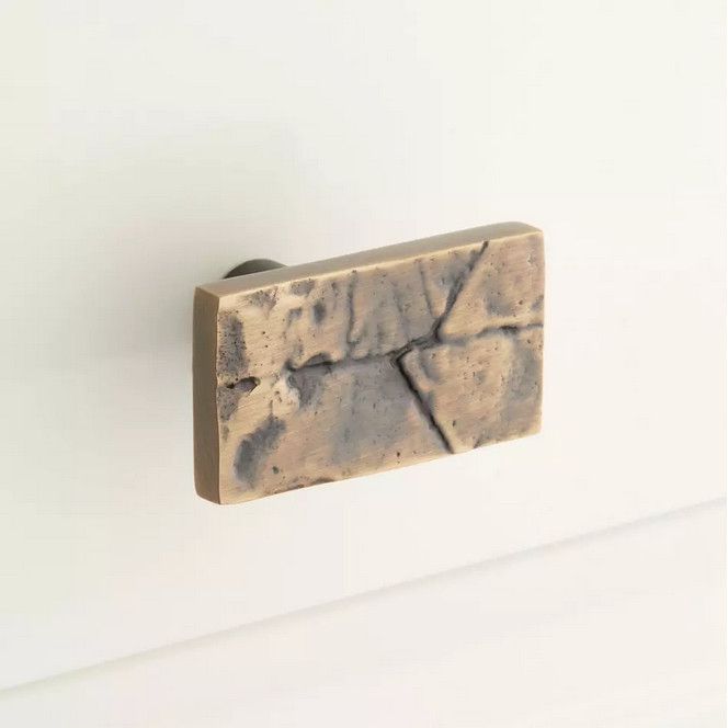 Leaf Pattern Solid Brass Rectangular Cabinet Knob – Antique Brass
