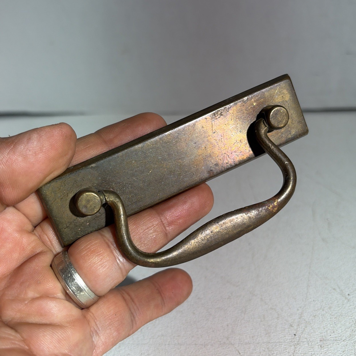 Vintage Single Mid Century Modern Brass Drawer Bail Drop Pull Handle