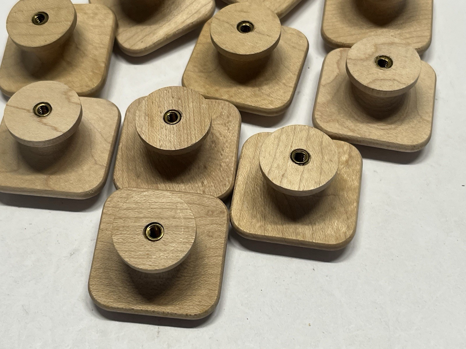 Vintage Lot (10) NOS Square Natural/Unfunished Fixed Wood Drawer/Cabinet Knobs