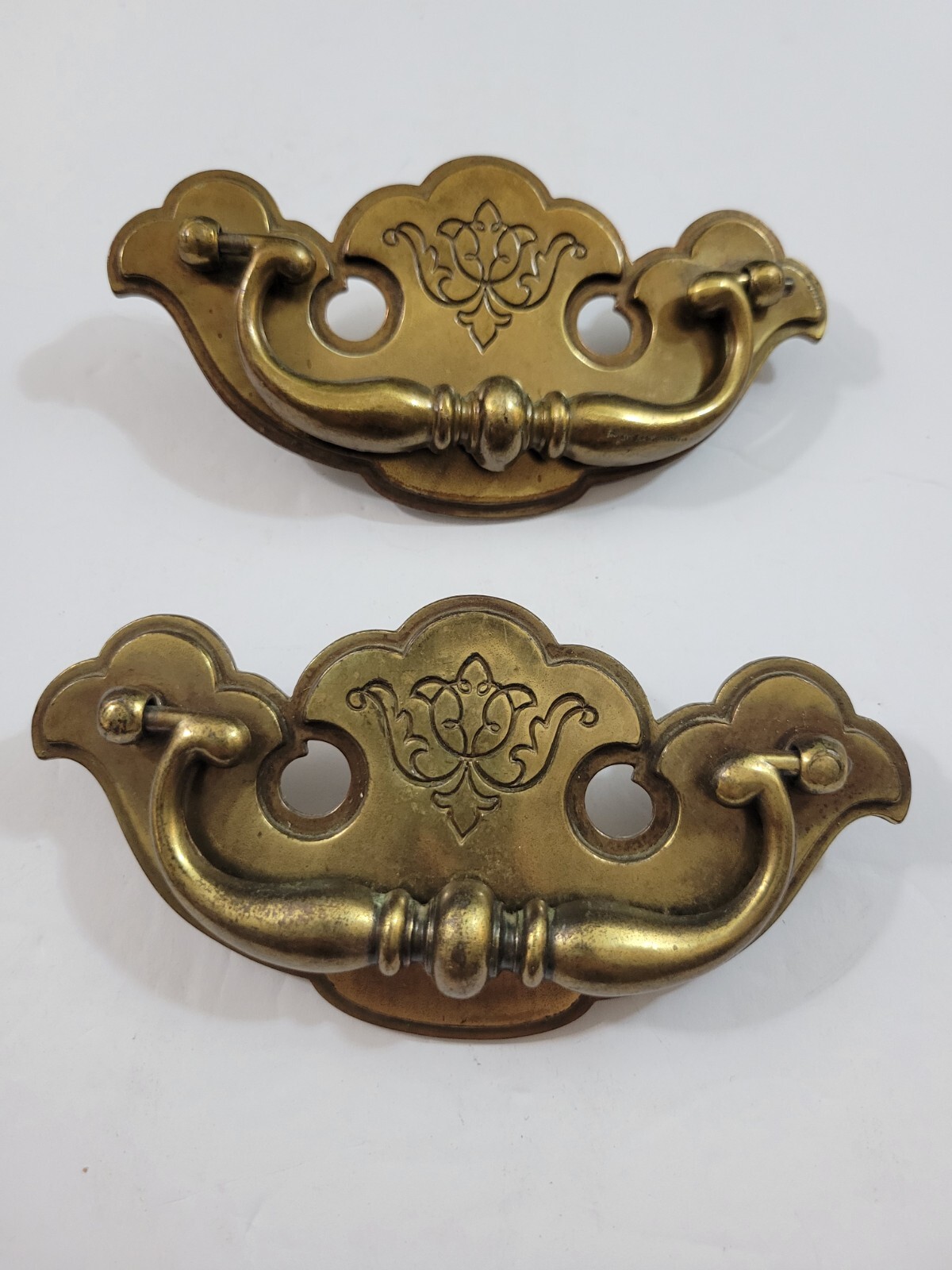 2 Keeler Brass Chippendale Style Brass Bail Drop Drawer Pulls | As Is