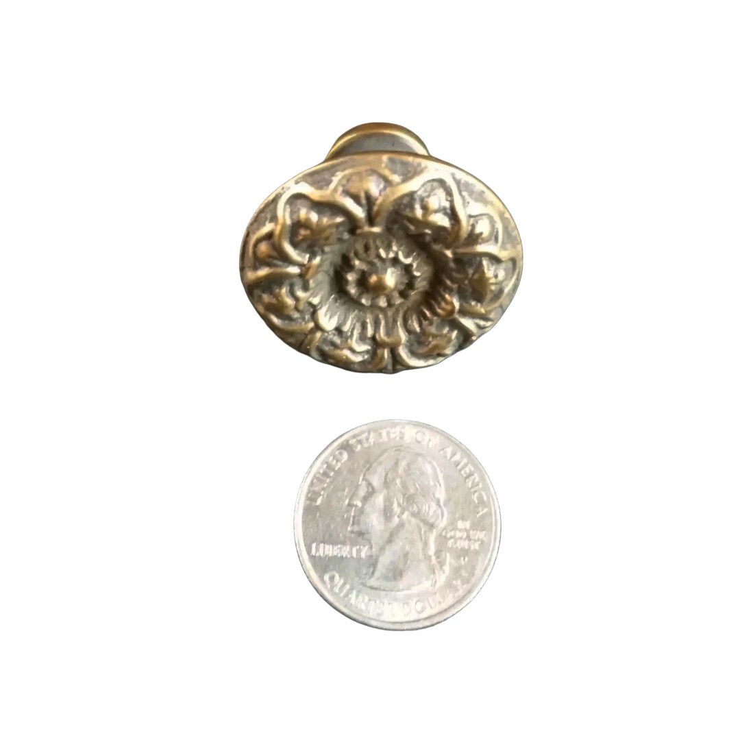 1 x Antique Vict. Style Solid Brass ROUND KNOBS Ornate FLORAL 1-1/4″ dia. #K25